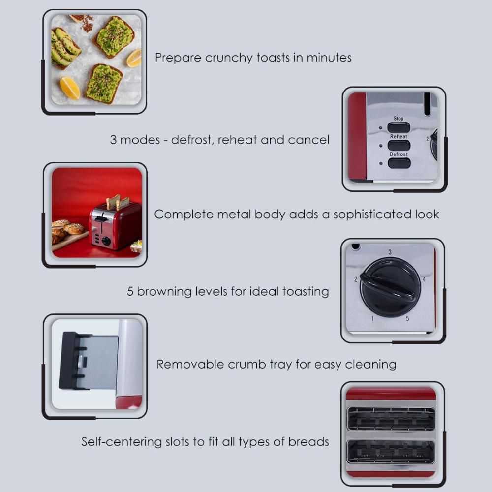 WONDERCHEF Crimson Edge 850W 2 Slice Pop-Up Toaster with Reheat Function (Red)_9