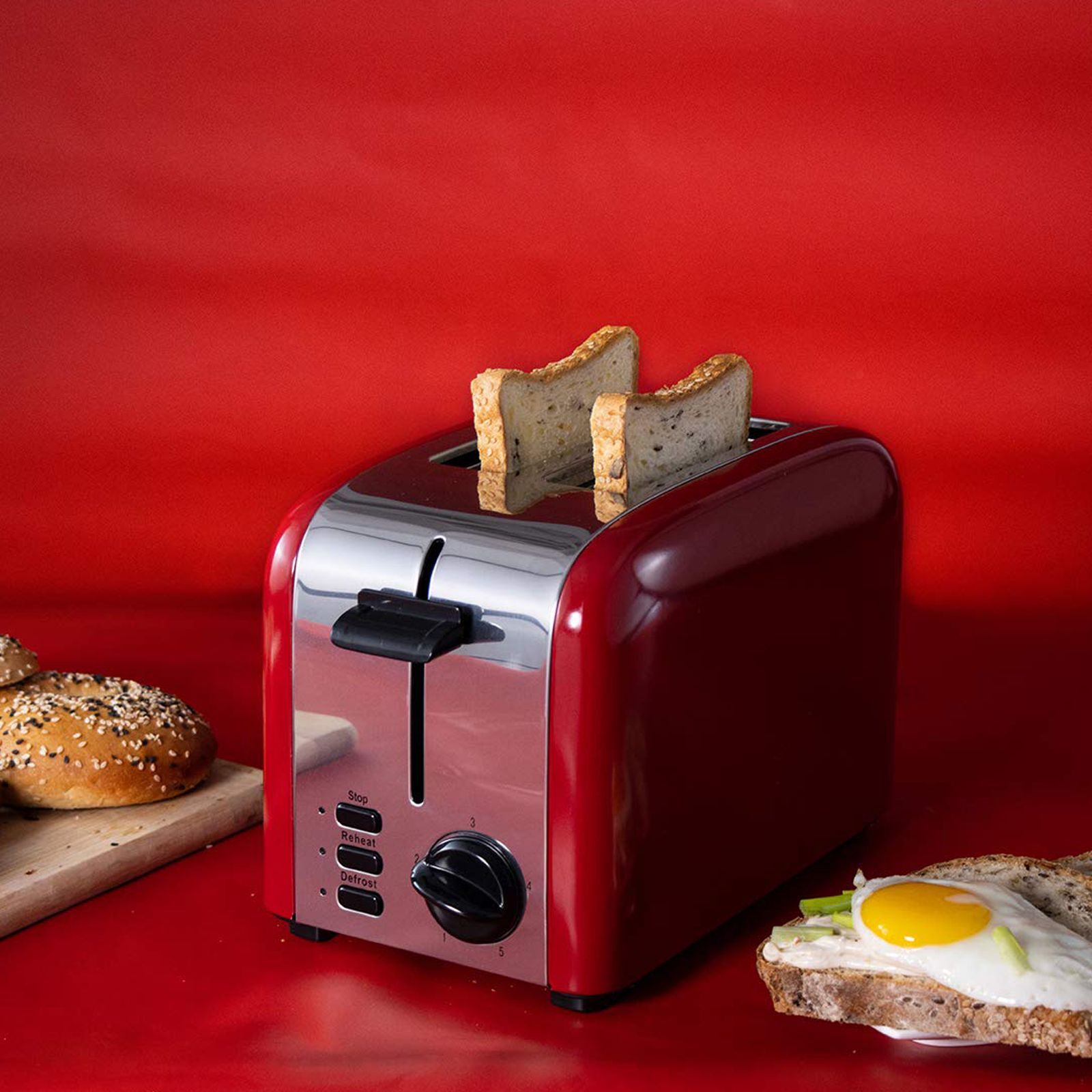 WONDERCHEF Crimson Edge 850W 2 Slice Pop-Up Toaster with Reheat Function (Red)_14