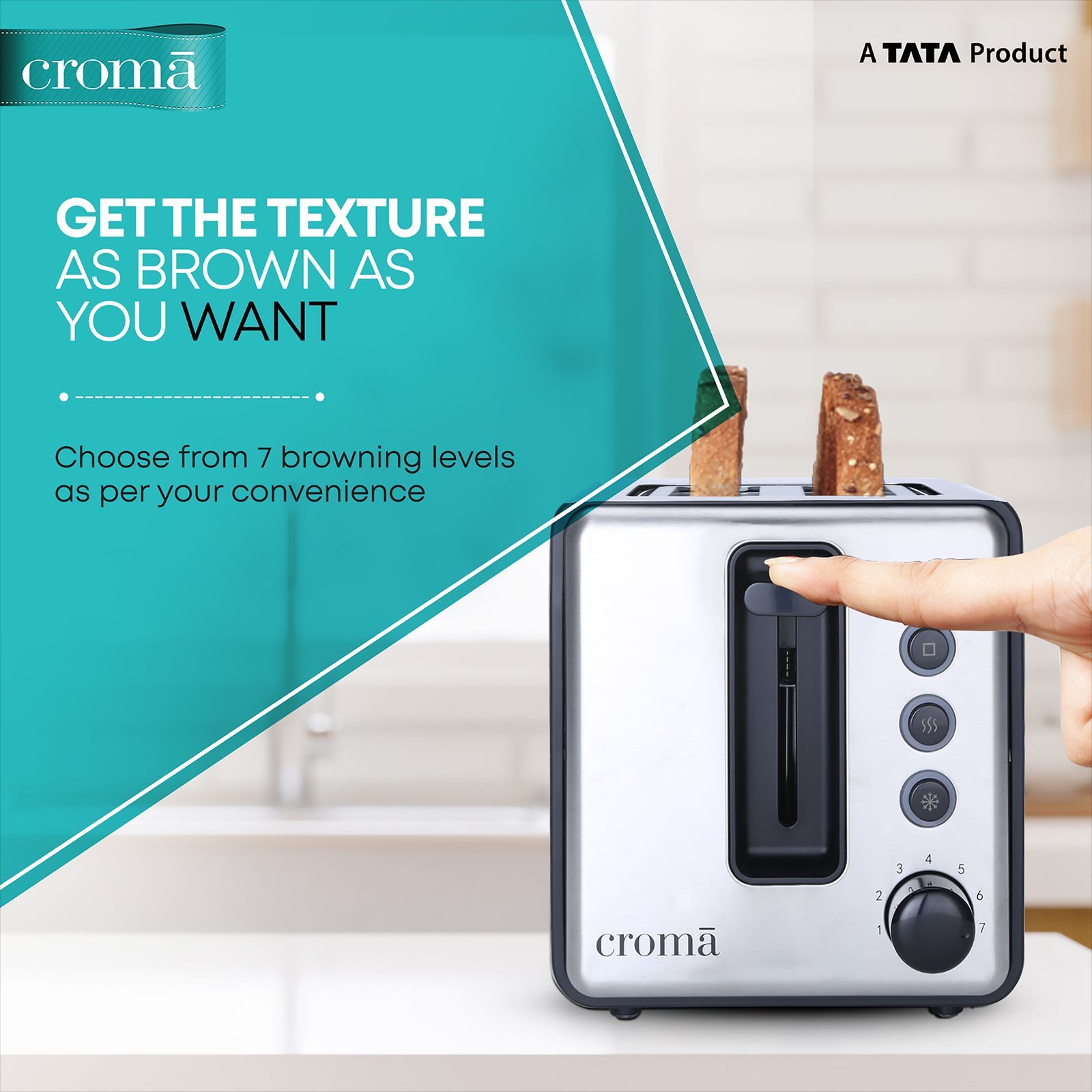 Croma 750W 2 Slice Pop-Up Toaster with Reheat Function (Silver)_5