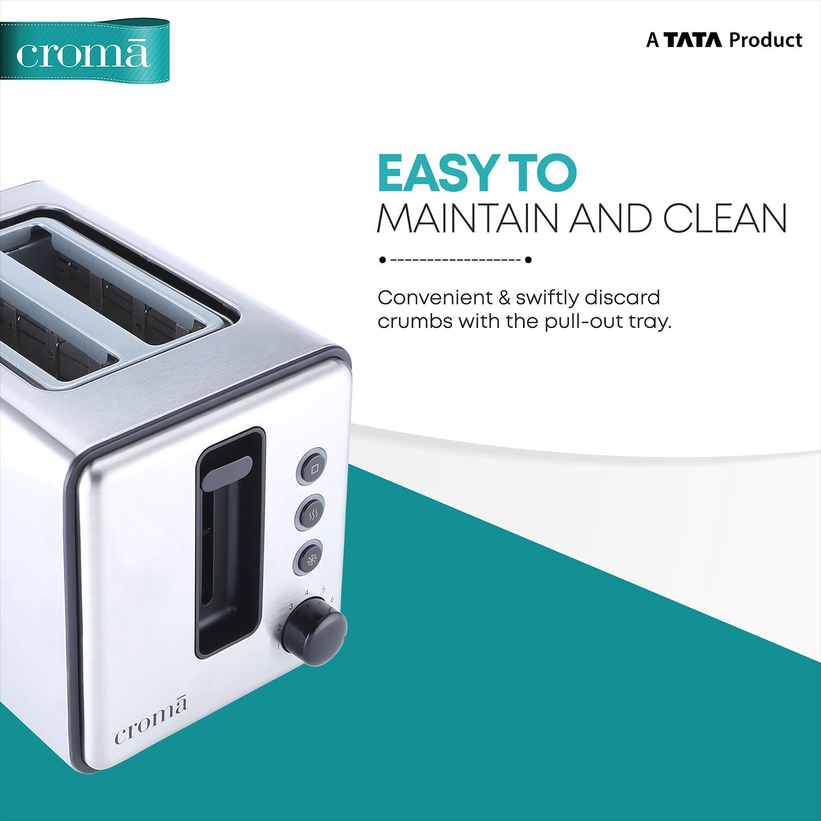 Croma 750W 2 Slice Pop-Up Toaster with Reheat Function (Silver)_6