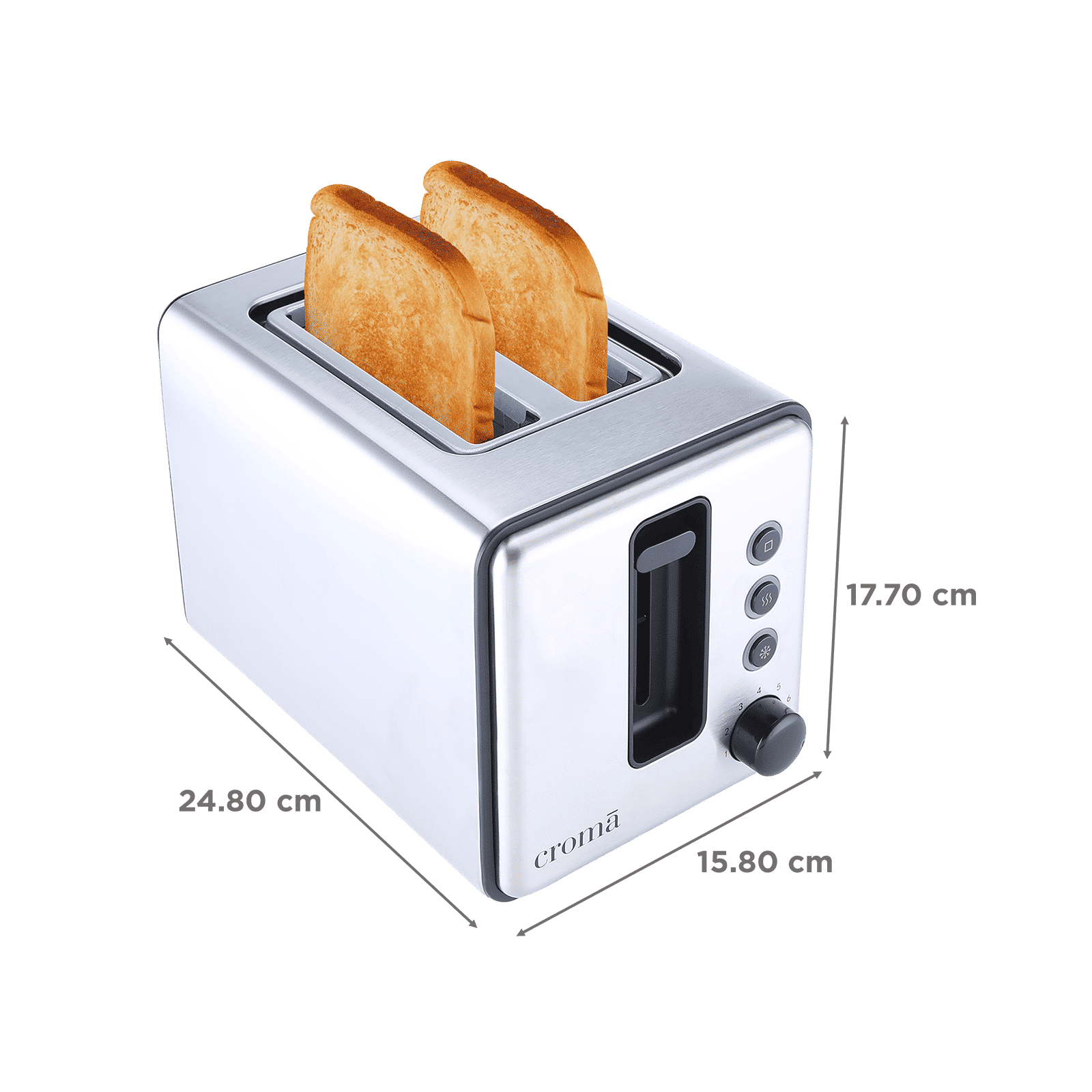 Croma 750W 2 Slice Pop-Up Toaster with Reheat Function (Silver)_2