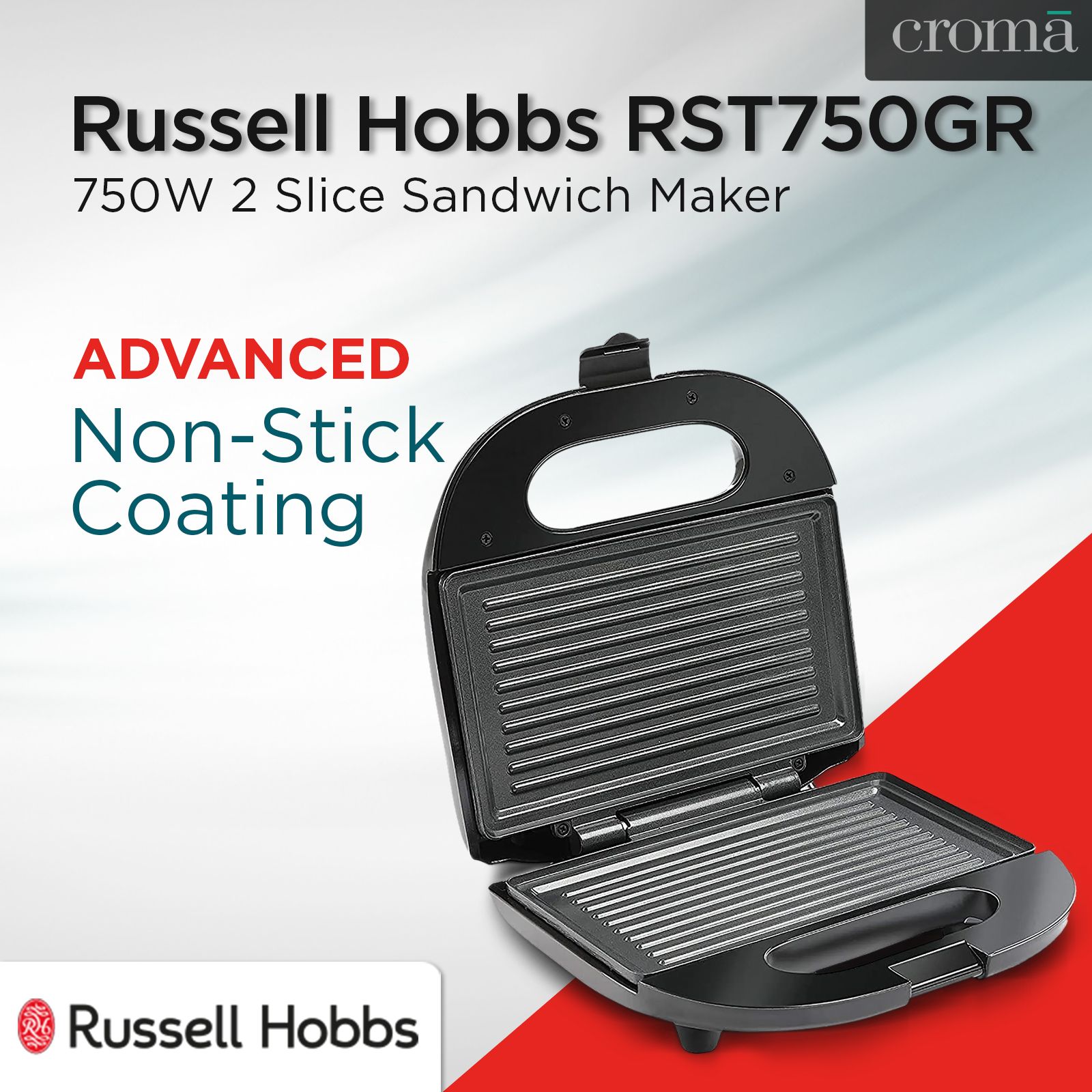 Russell Hobbs RST750GR 750W 2 Slice Sandwich Maker with Thermostat Control (Black) Russell Hobbs RST750GR 750W 2 Slice Sandwich Maker with Thermostat Control (Black)_11