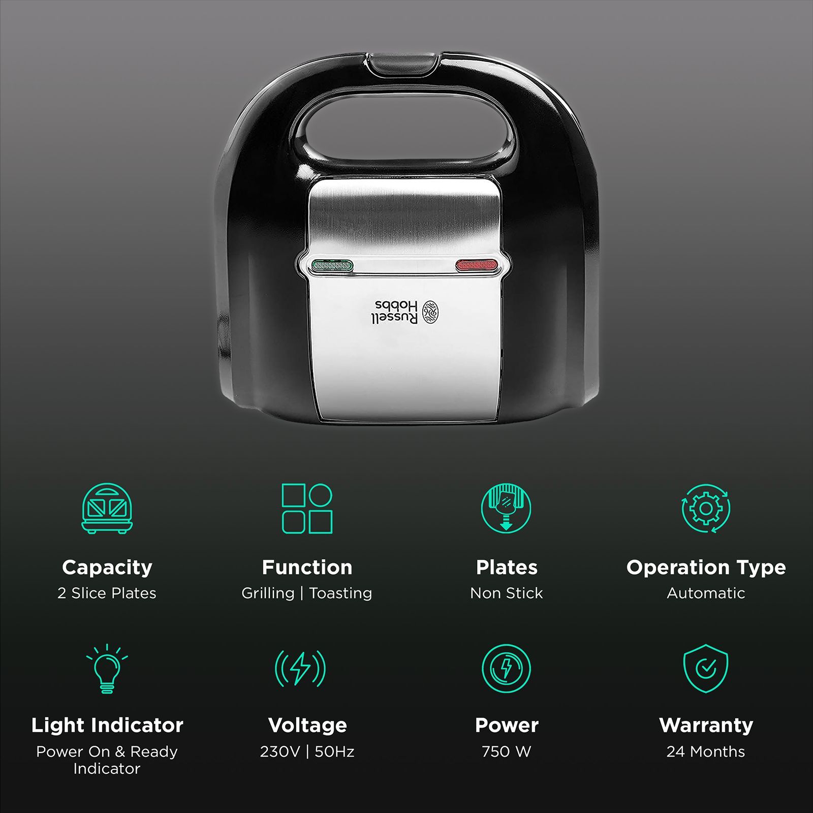Russell Hobbs RST750GR 750W 2 Slice Sandwich Maker with Thermostat Control (Black) Russell Hobbs RST750GR 750W 2 Slice Sandwich Maker with Thermostat Control (Black)_3