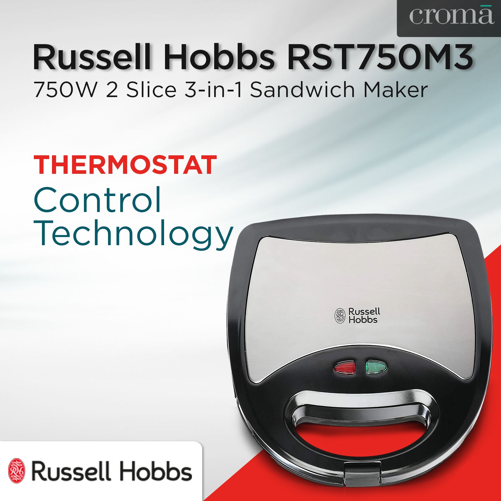 Russell Hobbs RST750M3 750W 2 Slice 3-in-1 Sandwich Maker with Detachable Multi-Plate (Black & Silver)_15