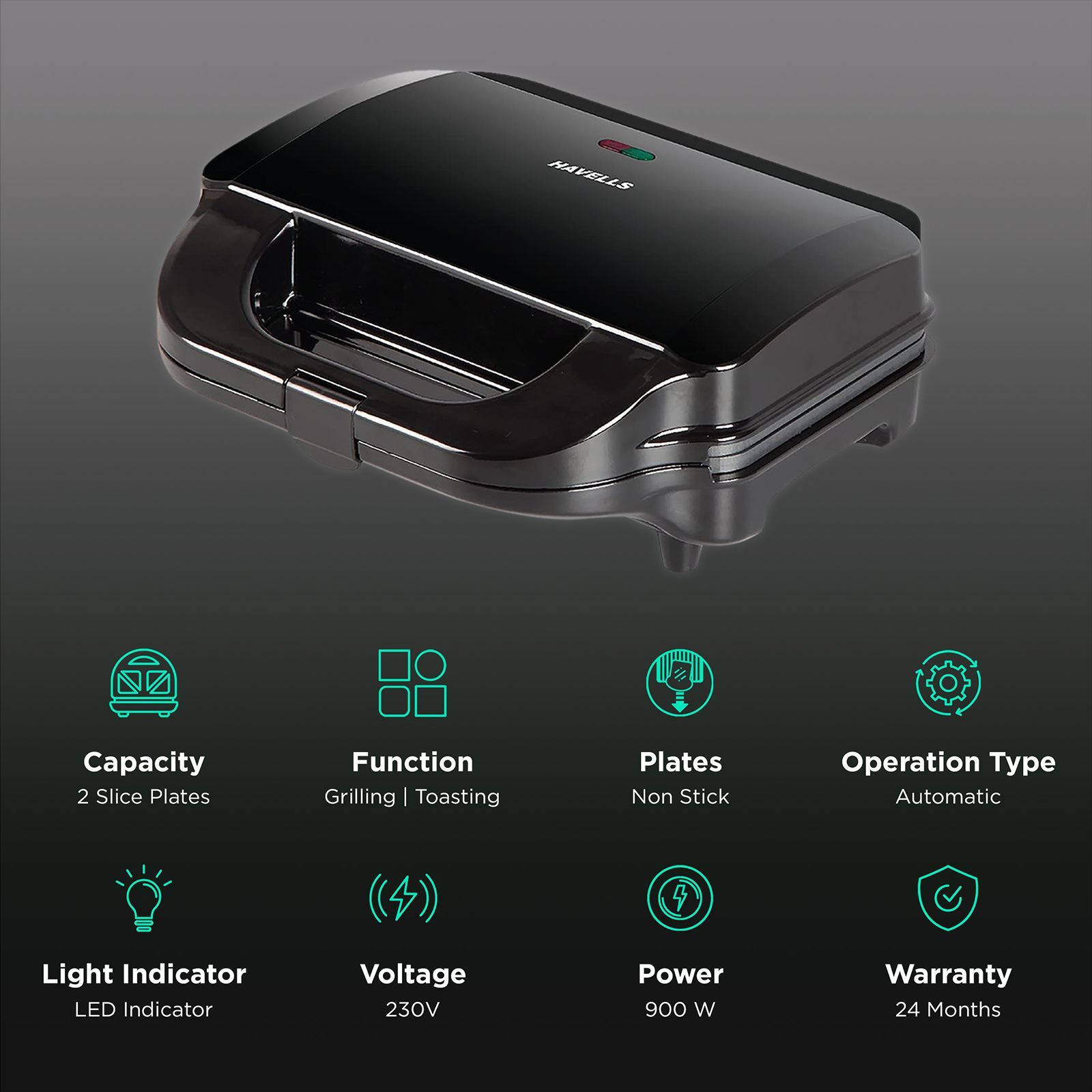 HAVELLS Big Fill 900W 2 Slice Sandwich Maker with Cool Touch Handle (Black)_3