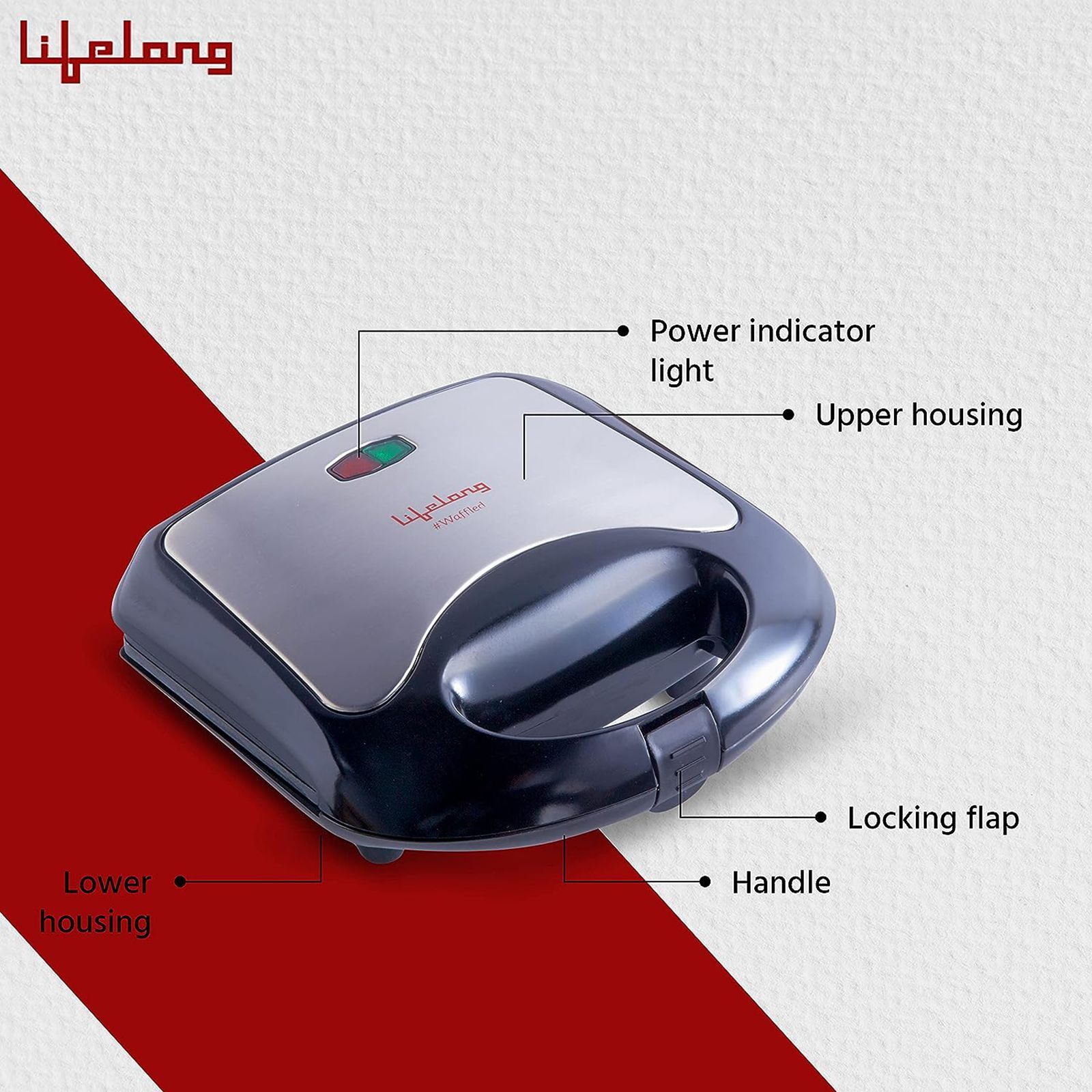 Lifelong LLWM105 750W 2 Slice Waffle Maker with Automatic Temperature Control (Black)_6