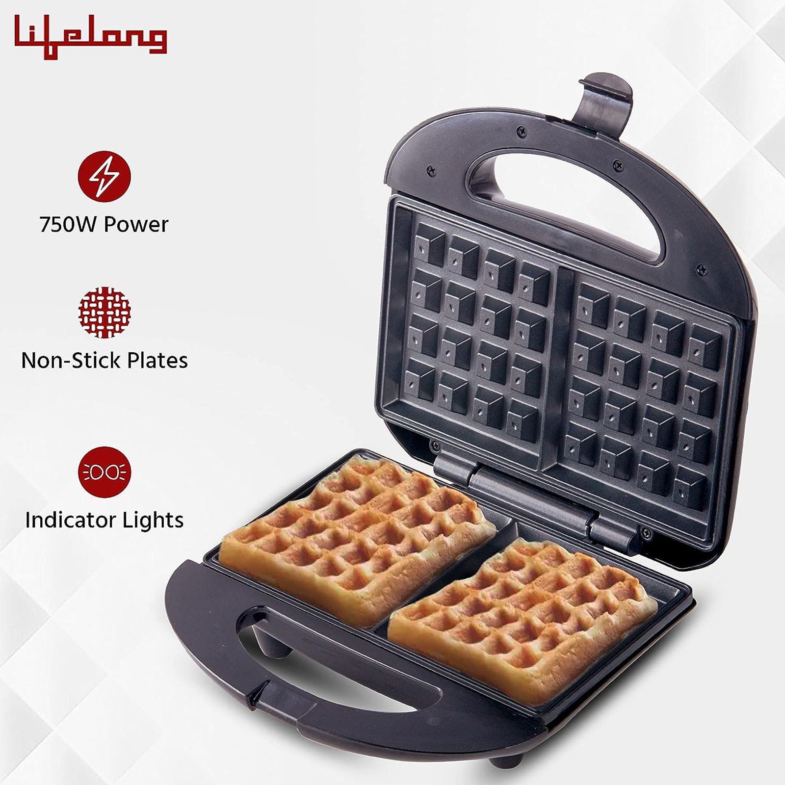 Lifelong LLWM105 750W 2 Slice Waffle Maker with Automatic Temperature Control (Black)_8