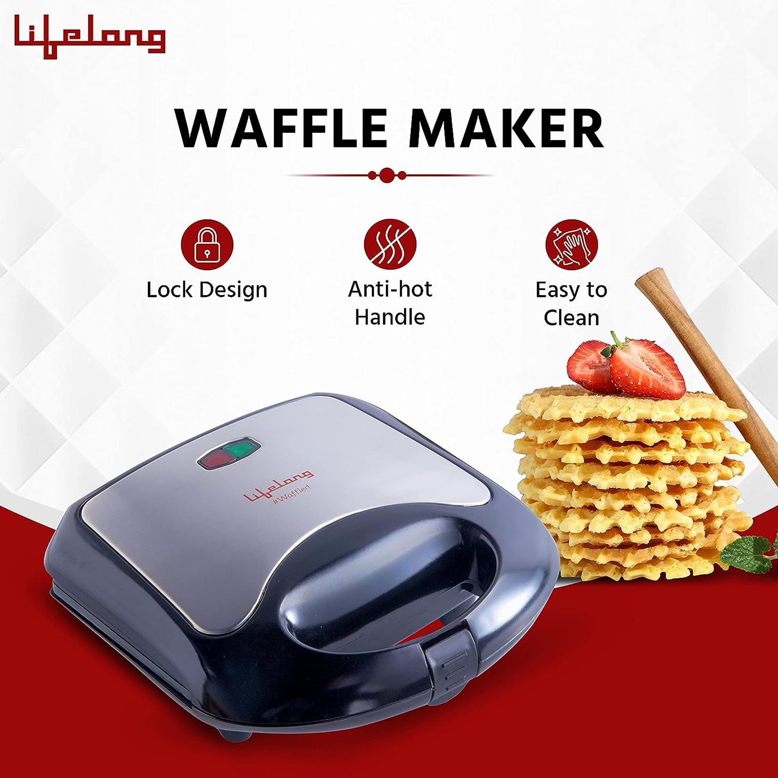 Lifelong LLWM105 750W 2 Slice Waffle Maker with Automatic Temperature Control (Black)_10