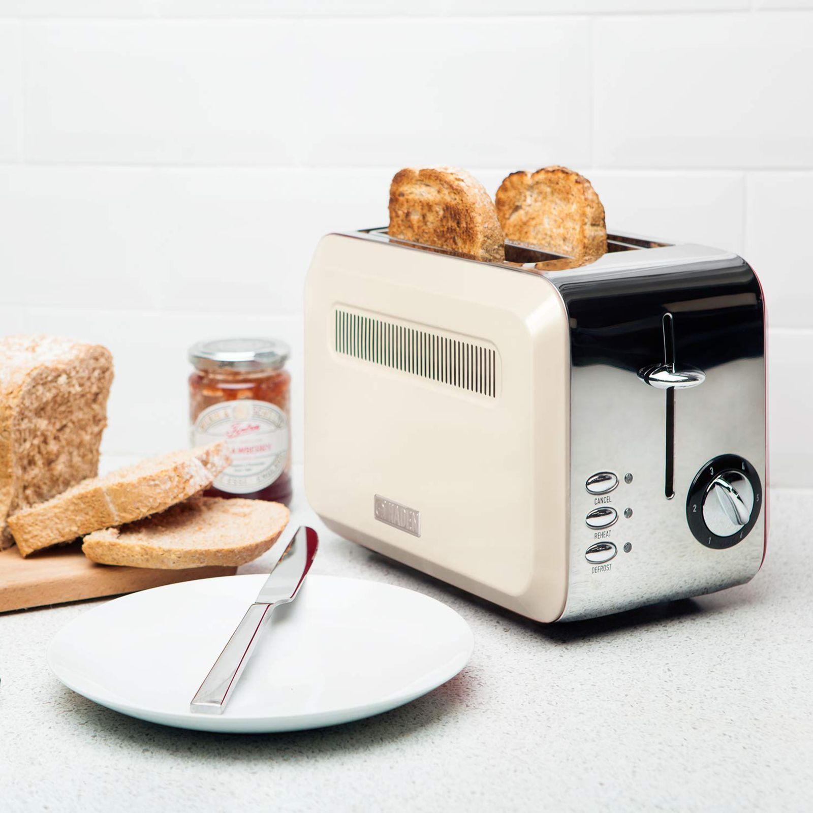 sabichi Haden Boston 815W 2 Slice Pop-Up Toaster with Chrome Base (Cream)_5