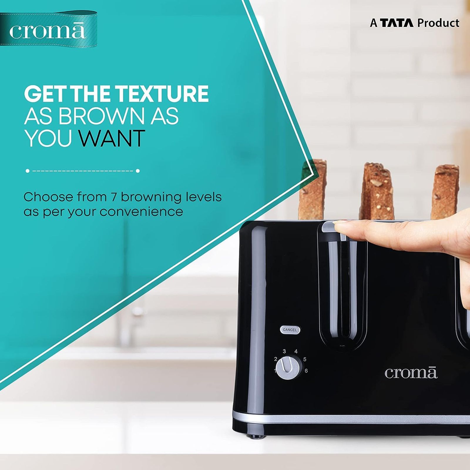 Croma 1740W 4 Slice Pop-Up Toaster with Removable Crumb Tray (Black)_8