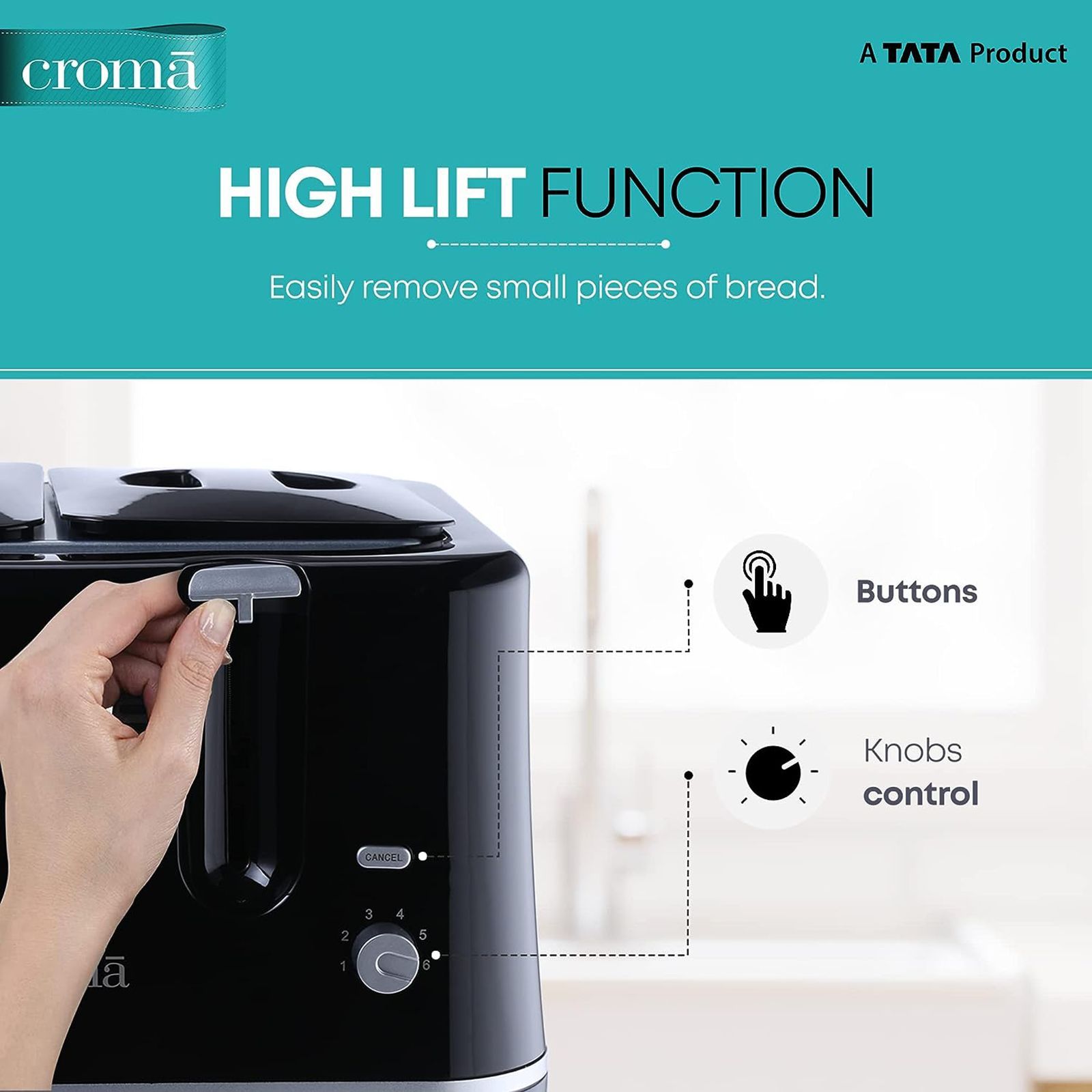 Croma 1740W 4 Slice Pop-Up Toaster with Removable Crumb Tray (Black)_9