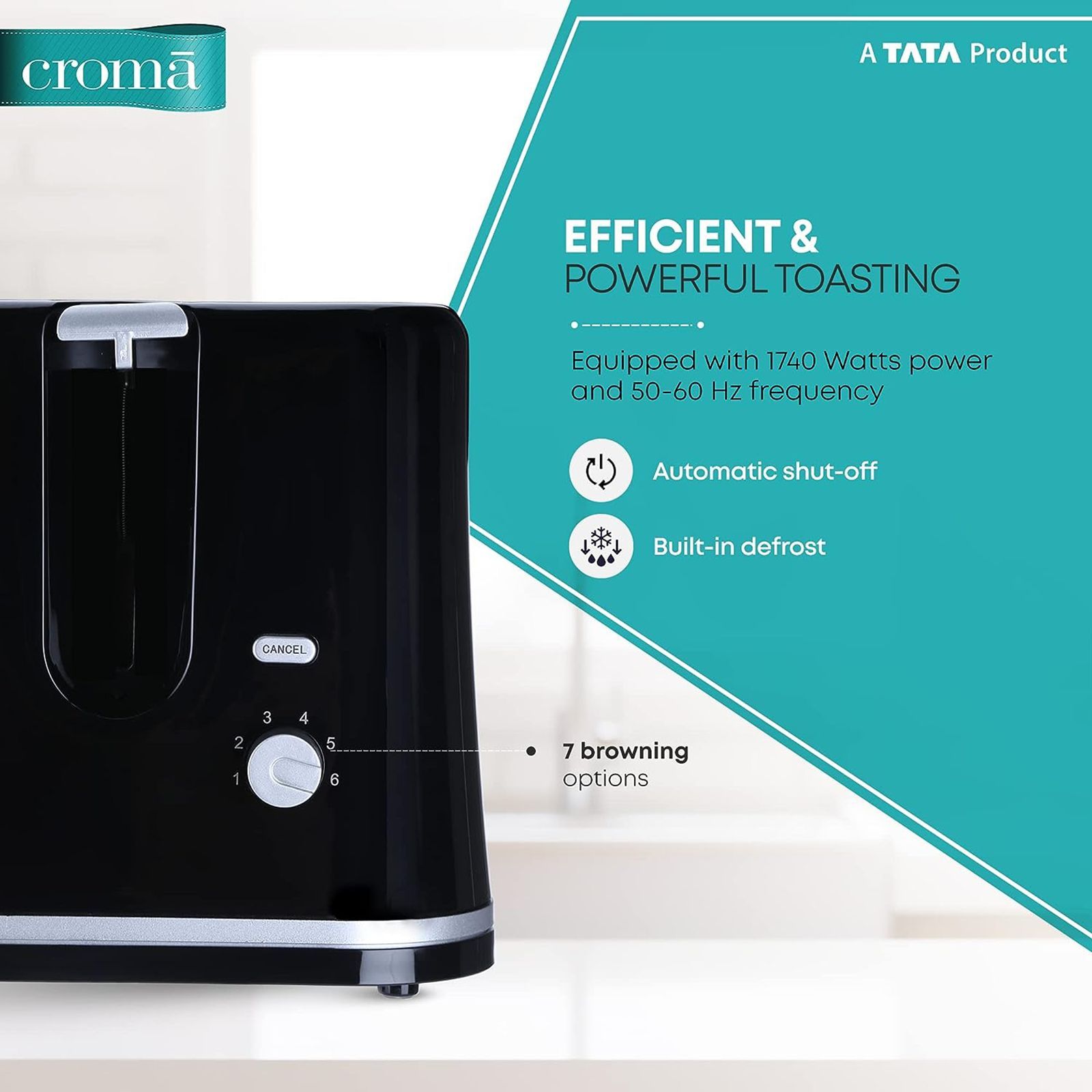 Croma 1740W 4 Slice Pop-Up Toaster with Removable Crumb Tray (Black)_11