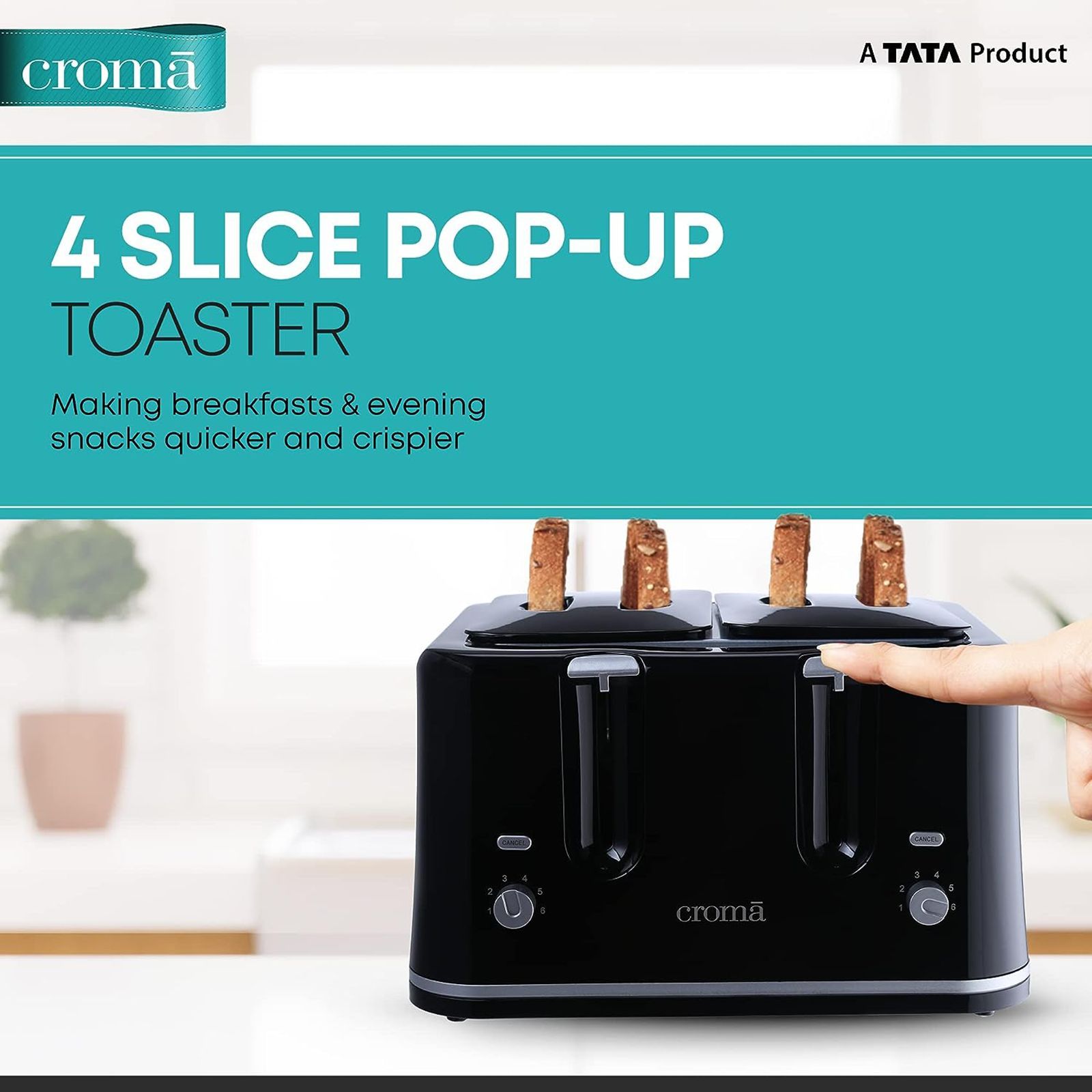 Croma 1740W 4 Slice Pop-Up Toaster with Removable Crumb Tray (Black)_12