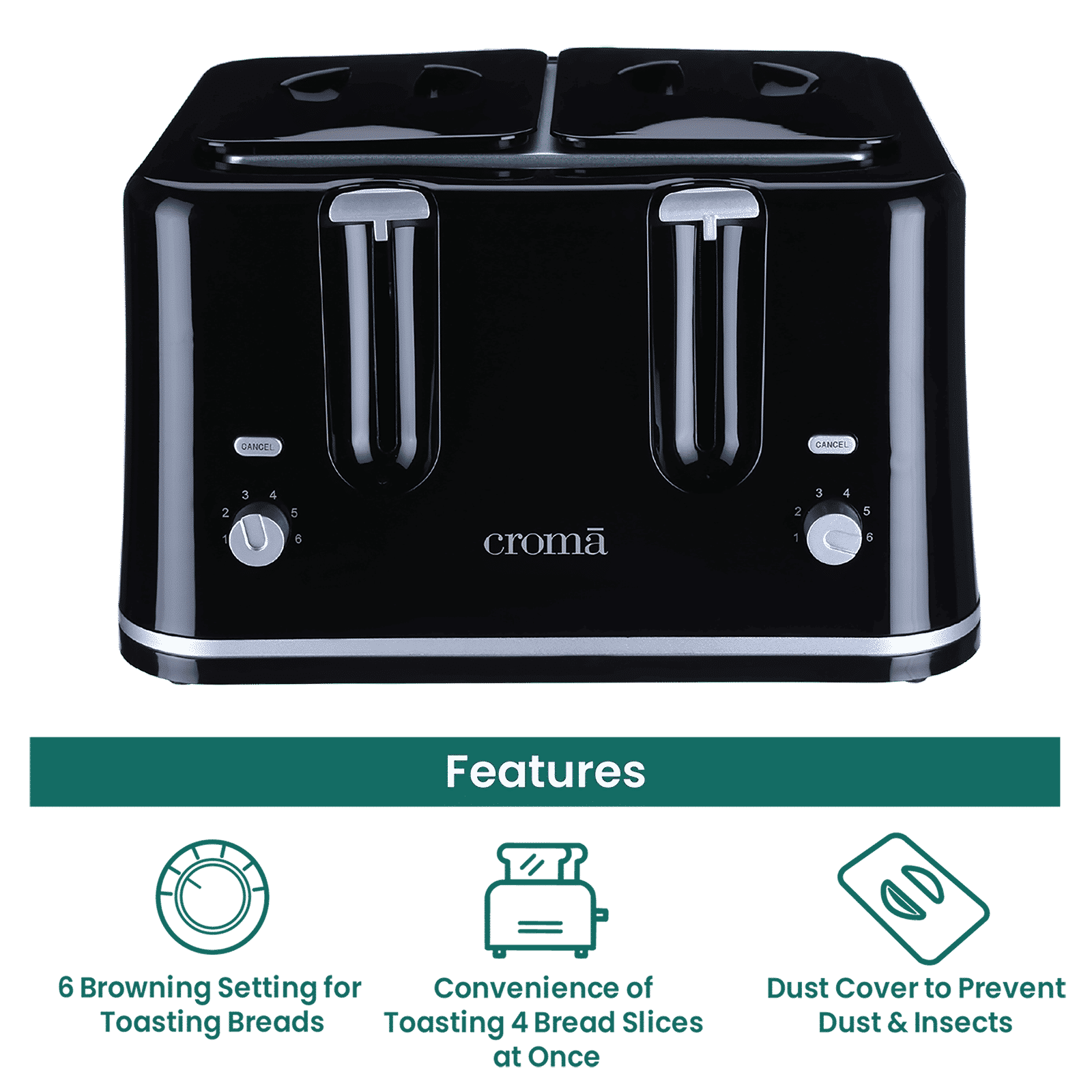 Croma 1740W 4 Slice Pop-Up Toaster with Removable Crumb Tray (Black)_15