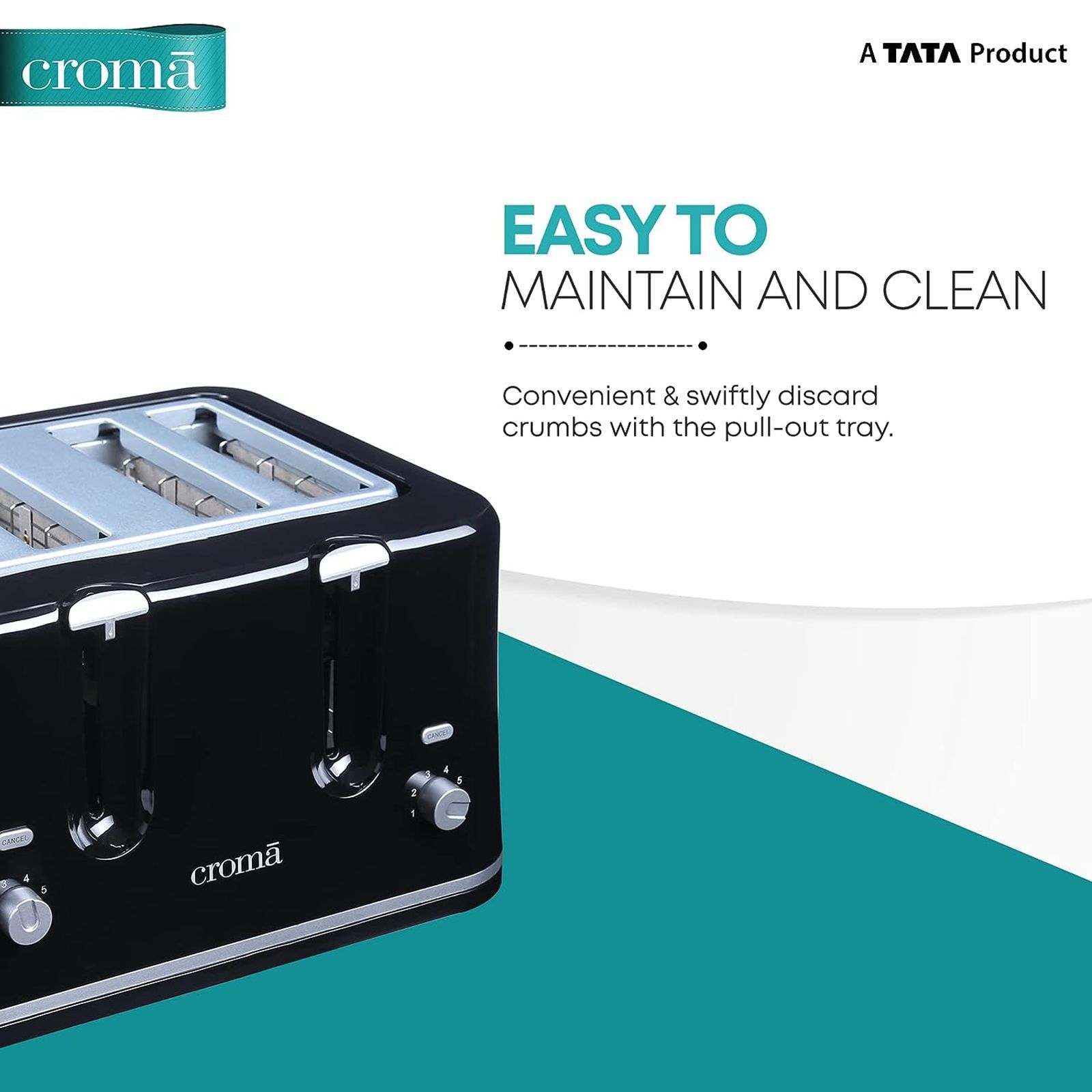 Croma 1740W 4 Slice Pop-Up Toaster with Removable Crumb Tray (Black)_6