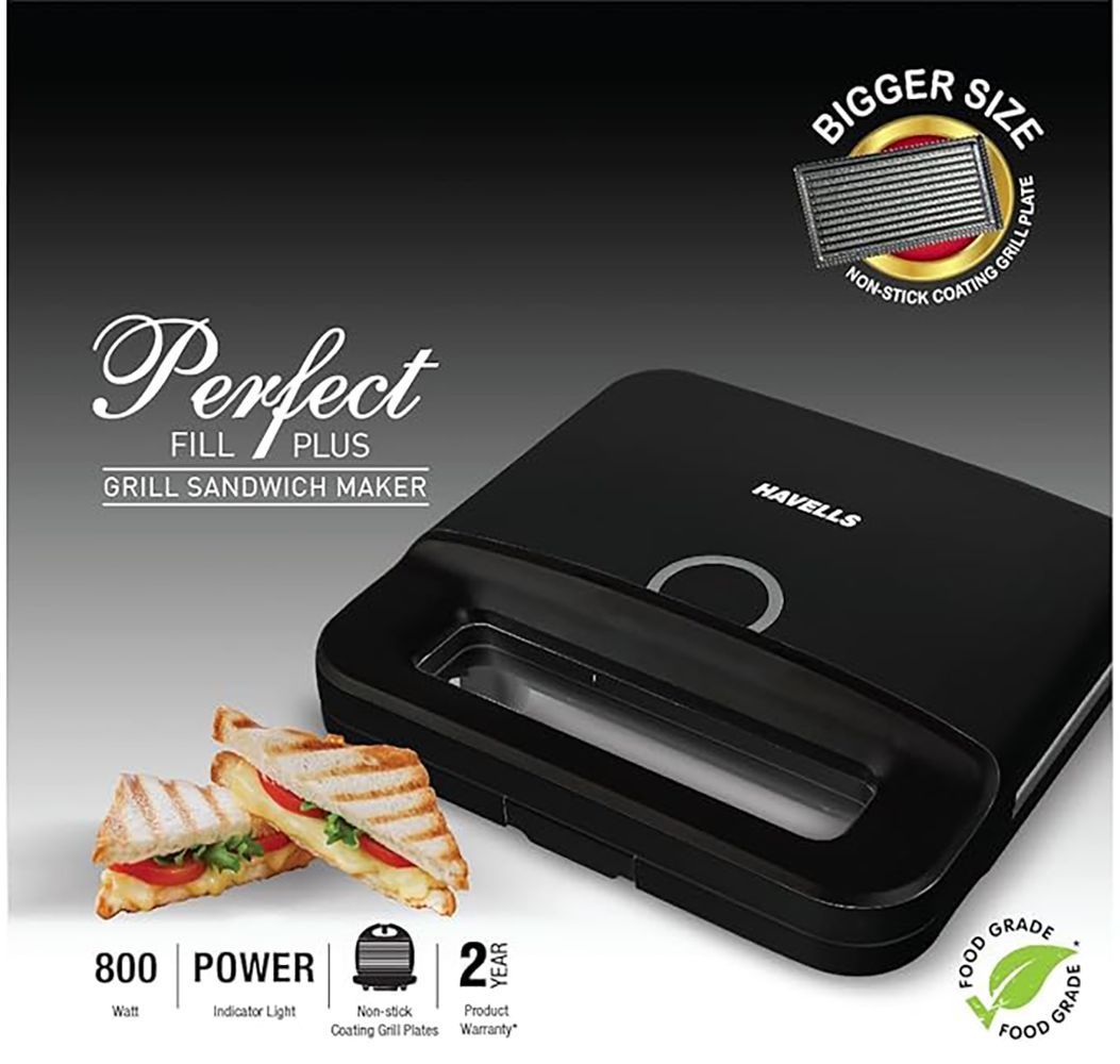 HAVELLS Perfect Fill Plus 800 Watts 2 Slice Sandwich Maker (Non-Stick Grill Plates, Black)_10