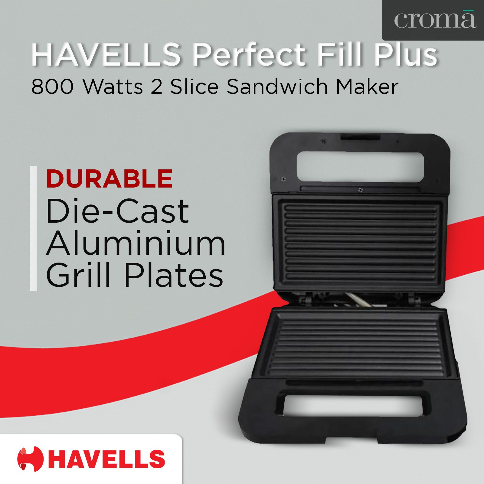 HAVELLS Perfect Fill Plus 800 Watts 2 Slice Sandwich Maker (Non-Stick Grill Plates, Black)_12