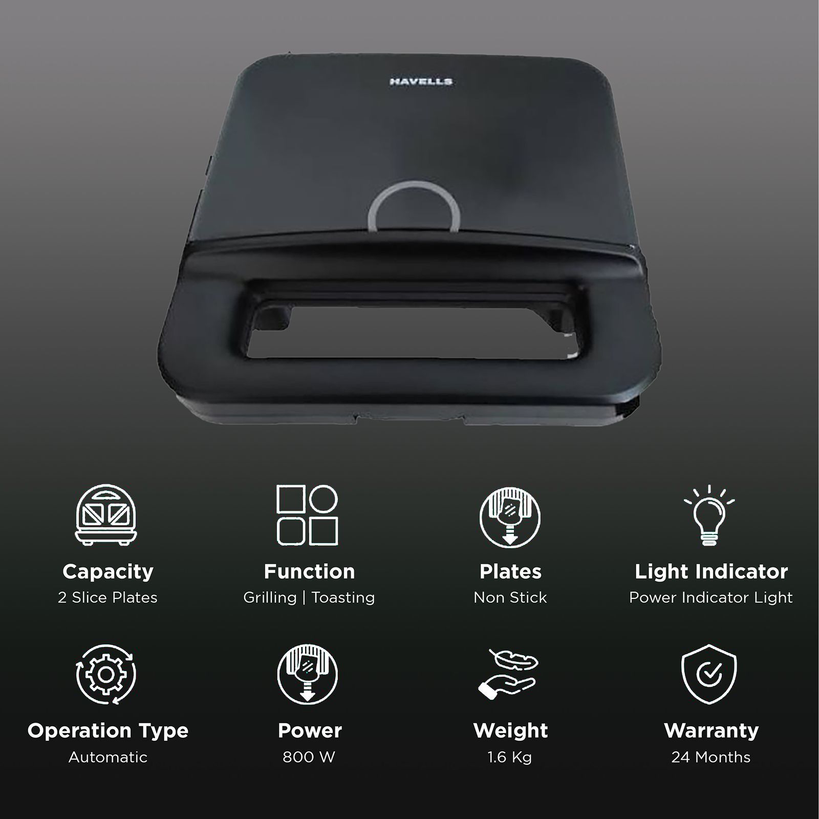 HAVELLS Perfect Fill Plus 800 Watts 2 Slice Sandwich Maker (Non-Stick Grill Plates, Black)_3