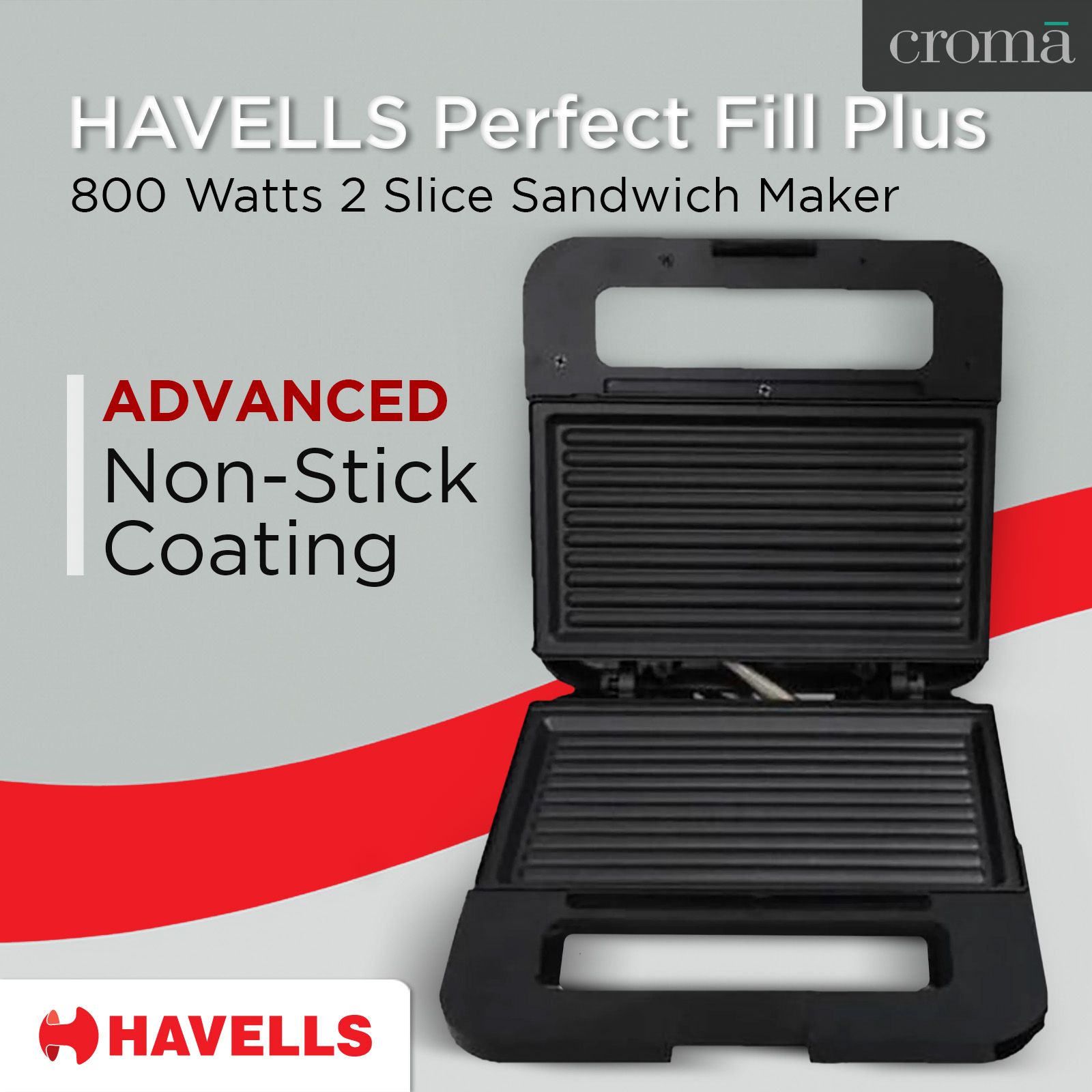 HAVELLS Perfect Fill Plus 800 Watts 2 Slice Sandwich Maker (Non-Stick Grill Plates, Black)_8