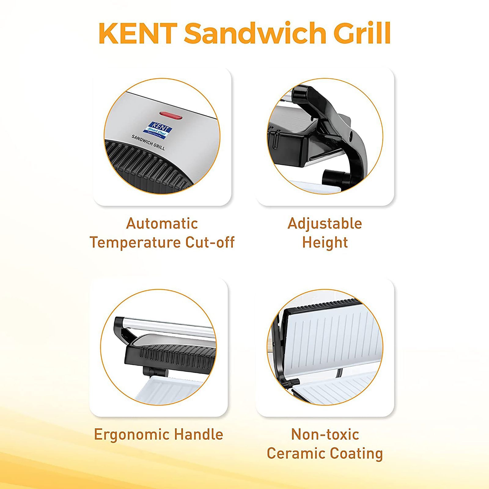 KENT 700W 2 Slice Sandwich Maker with Automatic Temperature Cut Off (Metallic Silver)_10