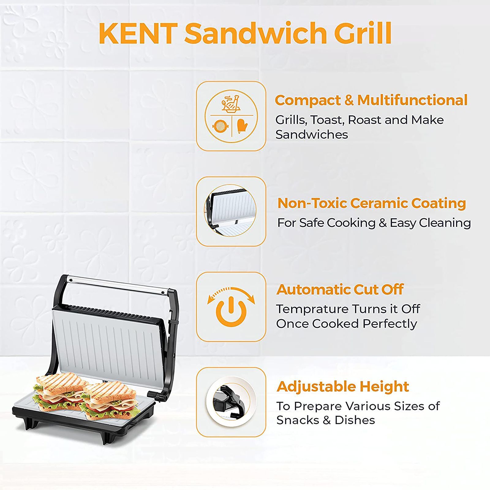 KENT 700W 2 Slice Sandwich Maker with Automatic Temperature Cut Off (Metallic Silver)_11