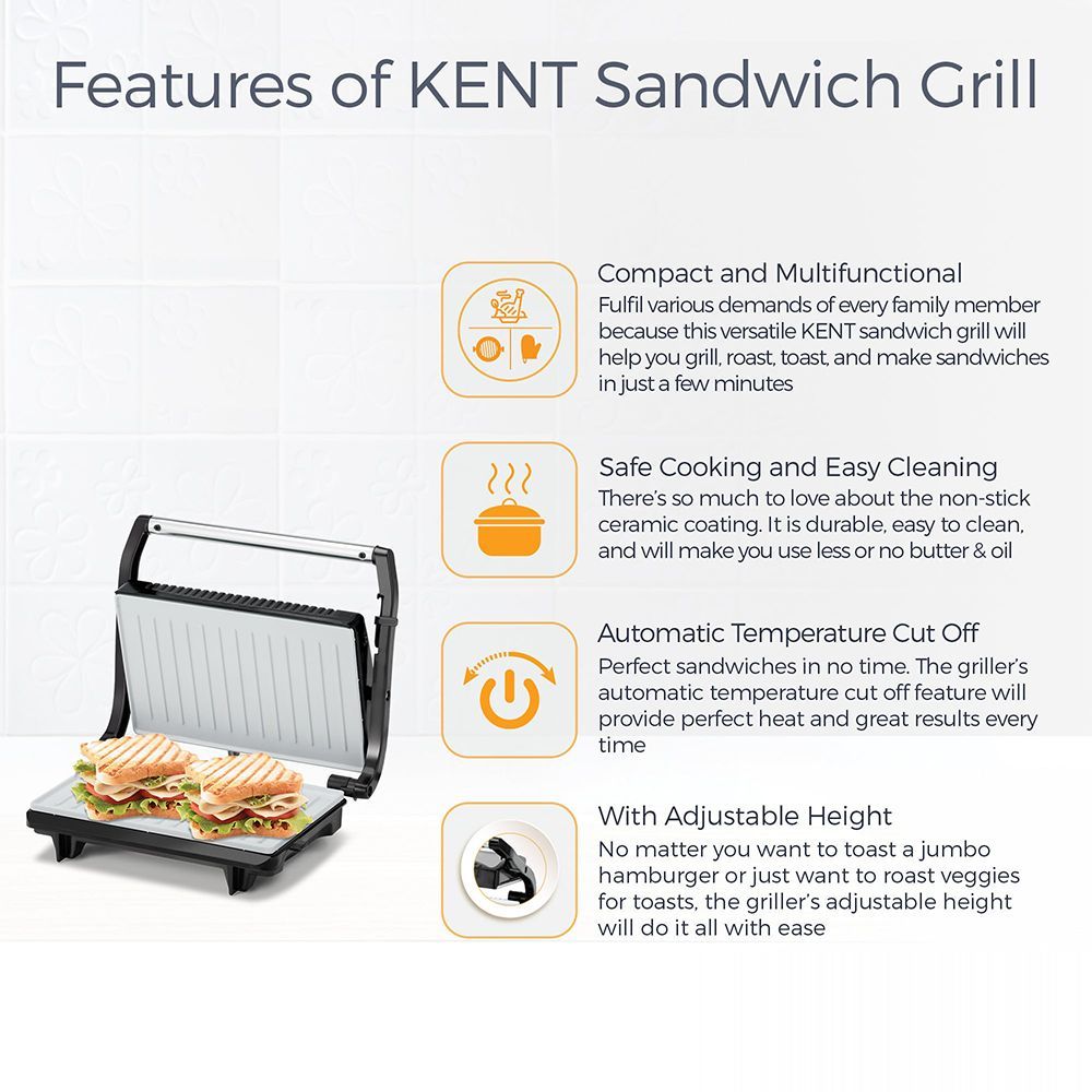 KENT 700W 2 Slice Sandwich Maker with Automatic Temperature Cut Off (Metallic Silver)_13