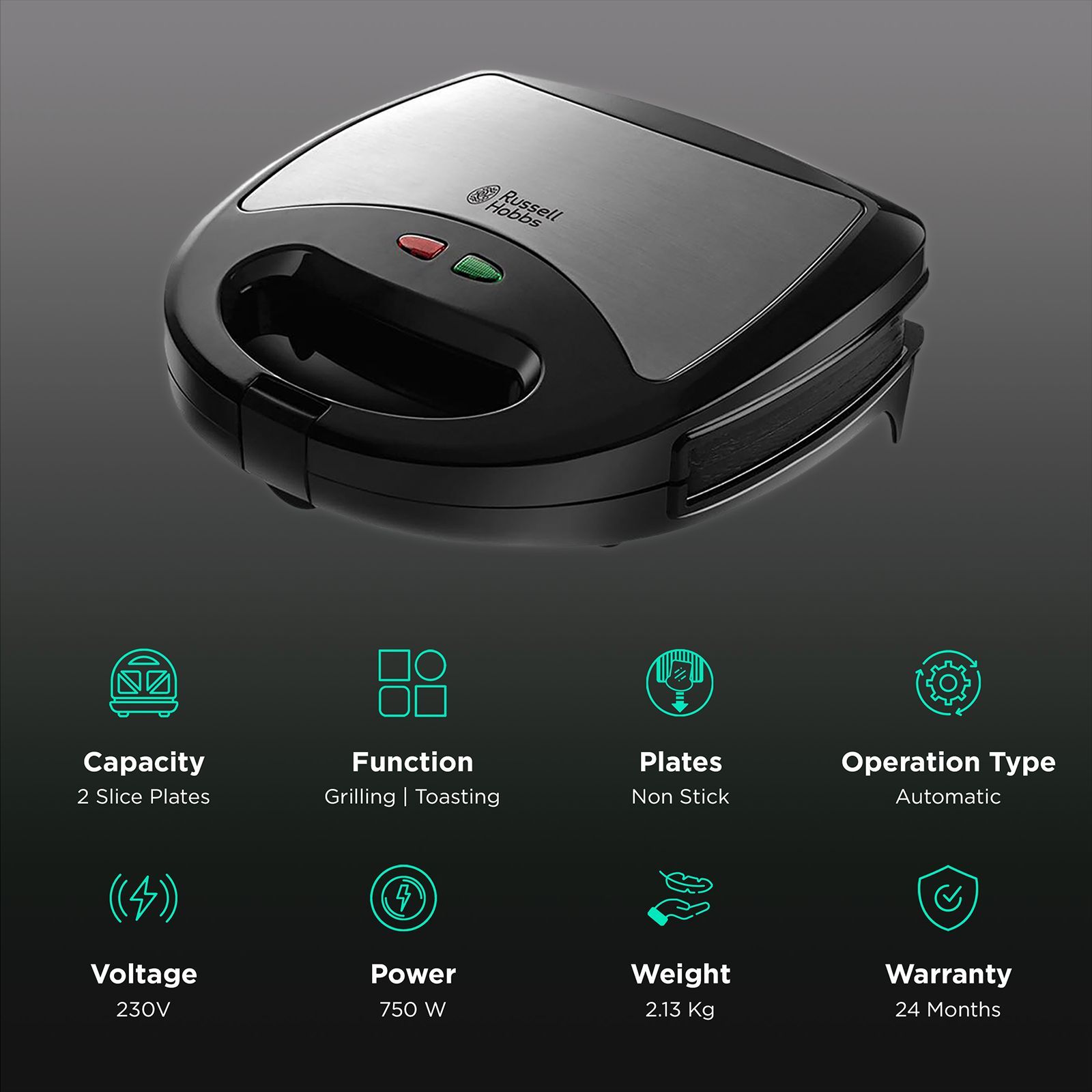 Russell Hobbs RST750M2S 750W 2 Slice 2-in-1 Sandwich Maker with Thermostat Control (Black)_3