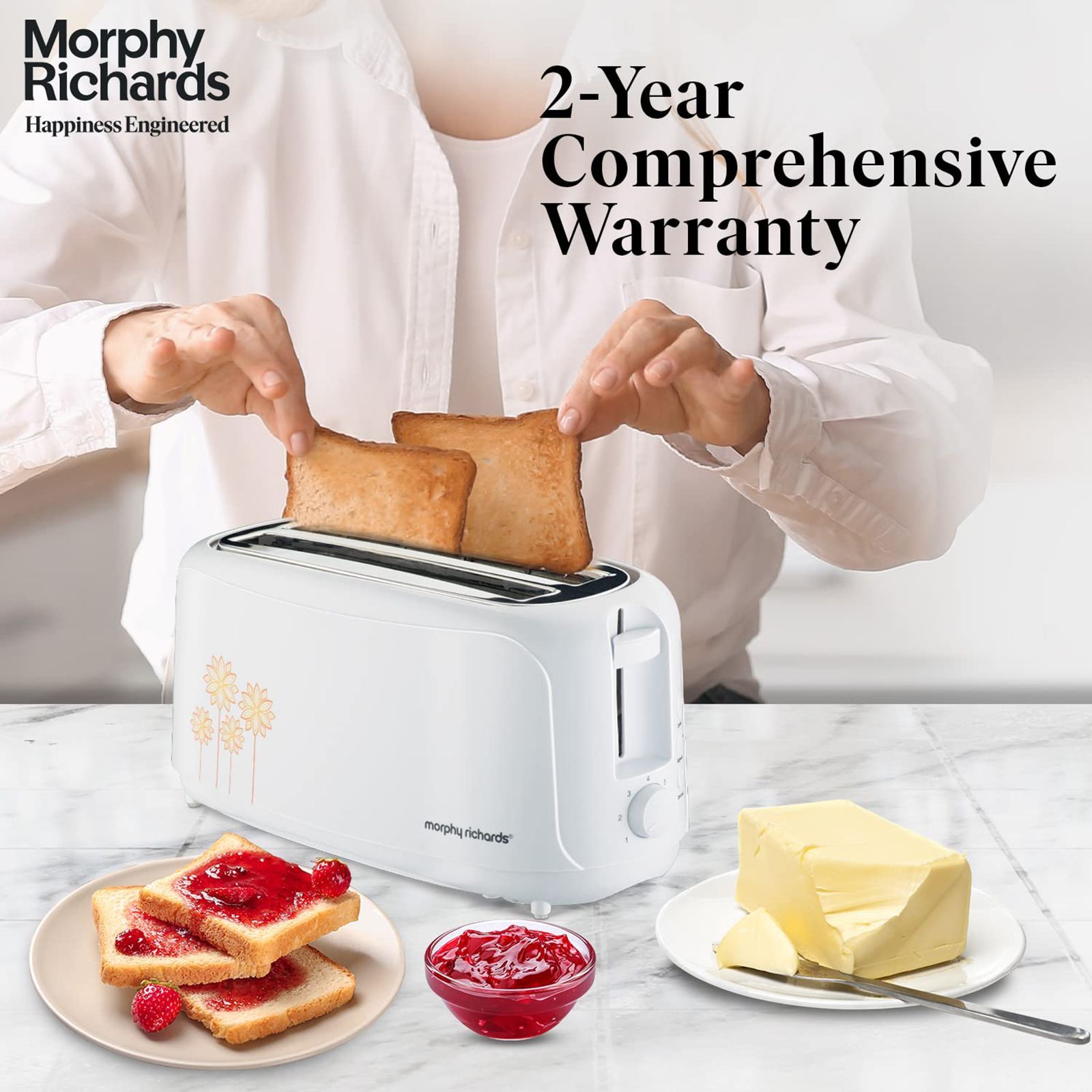 Morphy Richards AT 402 1450W 4 Slice Pop-Up Toaster with Removable Crumb Tray (White)_10
