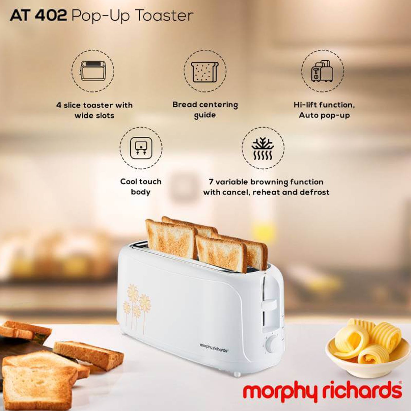 Morphy Richards AT 402 1450W 4 Slice Pop-Up Toaster with Removable Crumb Tray (White)_14
