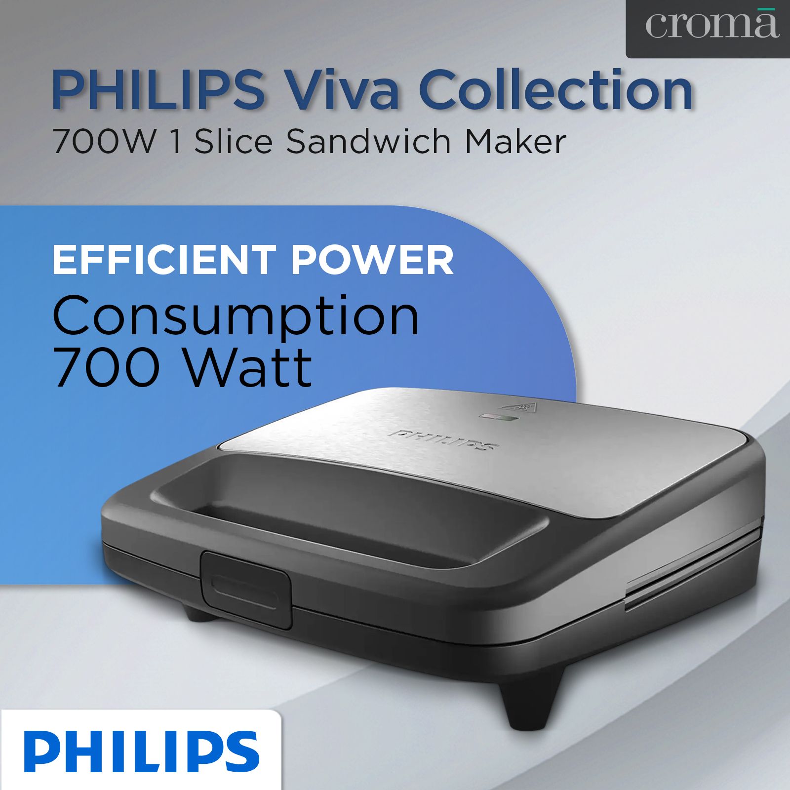 PHILIPS Viva Collection 700W 1 Slice Sandwich Maker with Secured Locking Mechanism (Black with Metallic Finish)_12