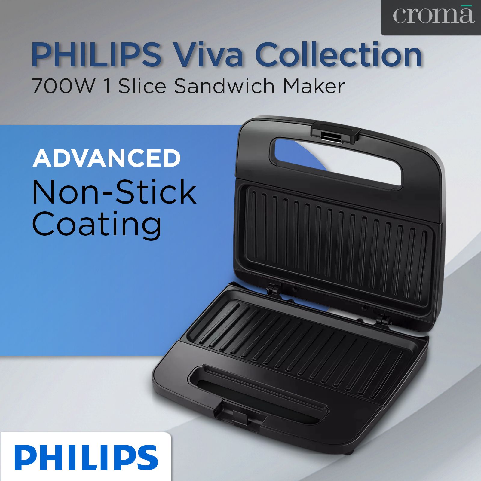 PHILIPS Viva Collection 700W 1 Slice Sandwich Maker with Secured Locking Mechanism (Black with Metallic Finish)_13