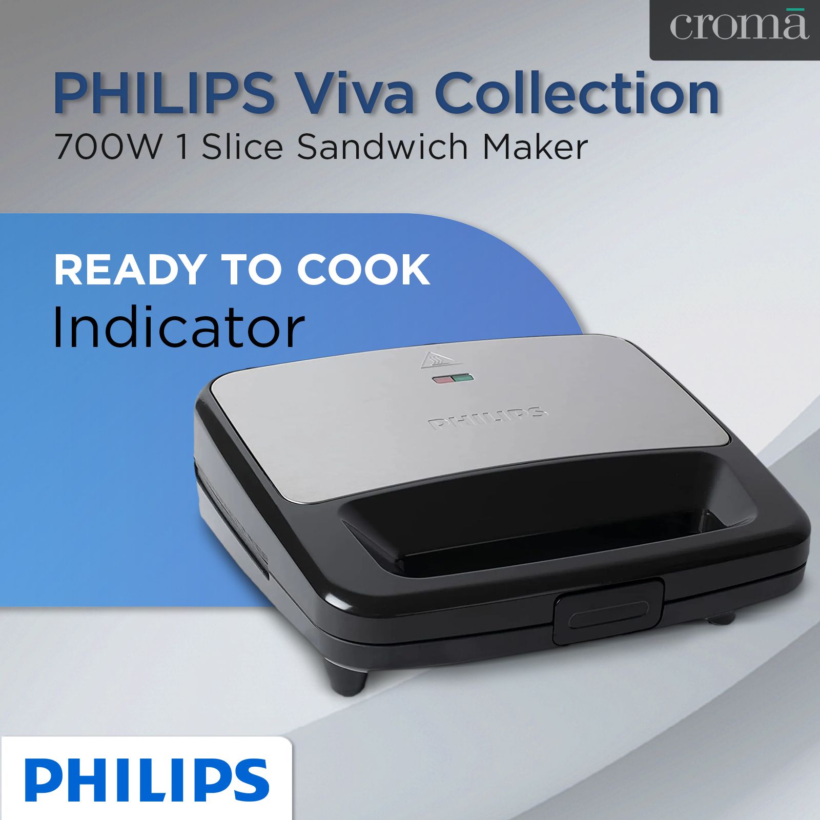 PHILIPS Viva Collection 700W 1 Slice Sandwich Maker with Secured Locking Mechanism (Black with Metallic Finish)_14