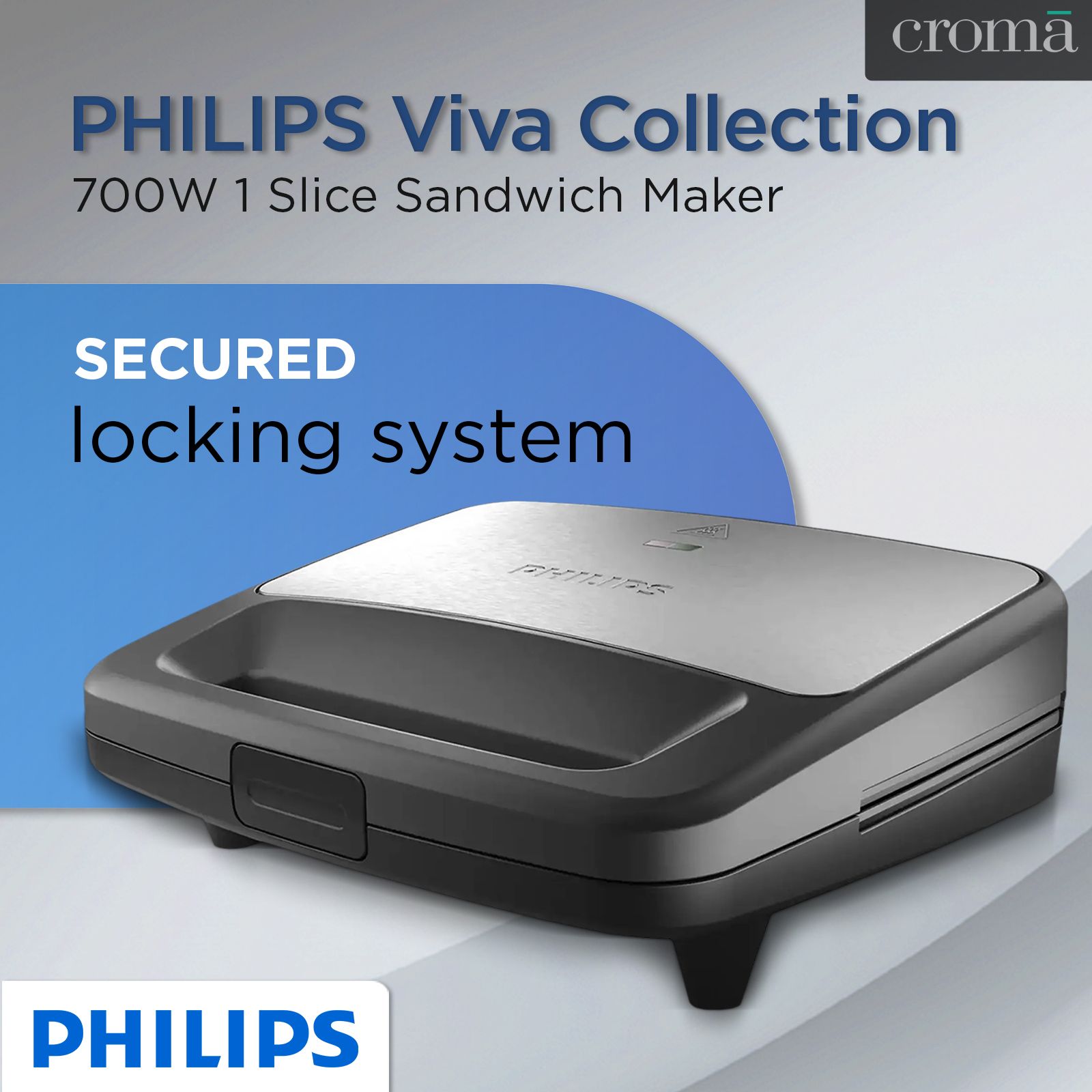 PHILIPS Viva Collection 700W 1 Slice Sandwich Maker with Secured Locking Mechanism (Black with Metallic Finish)_16