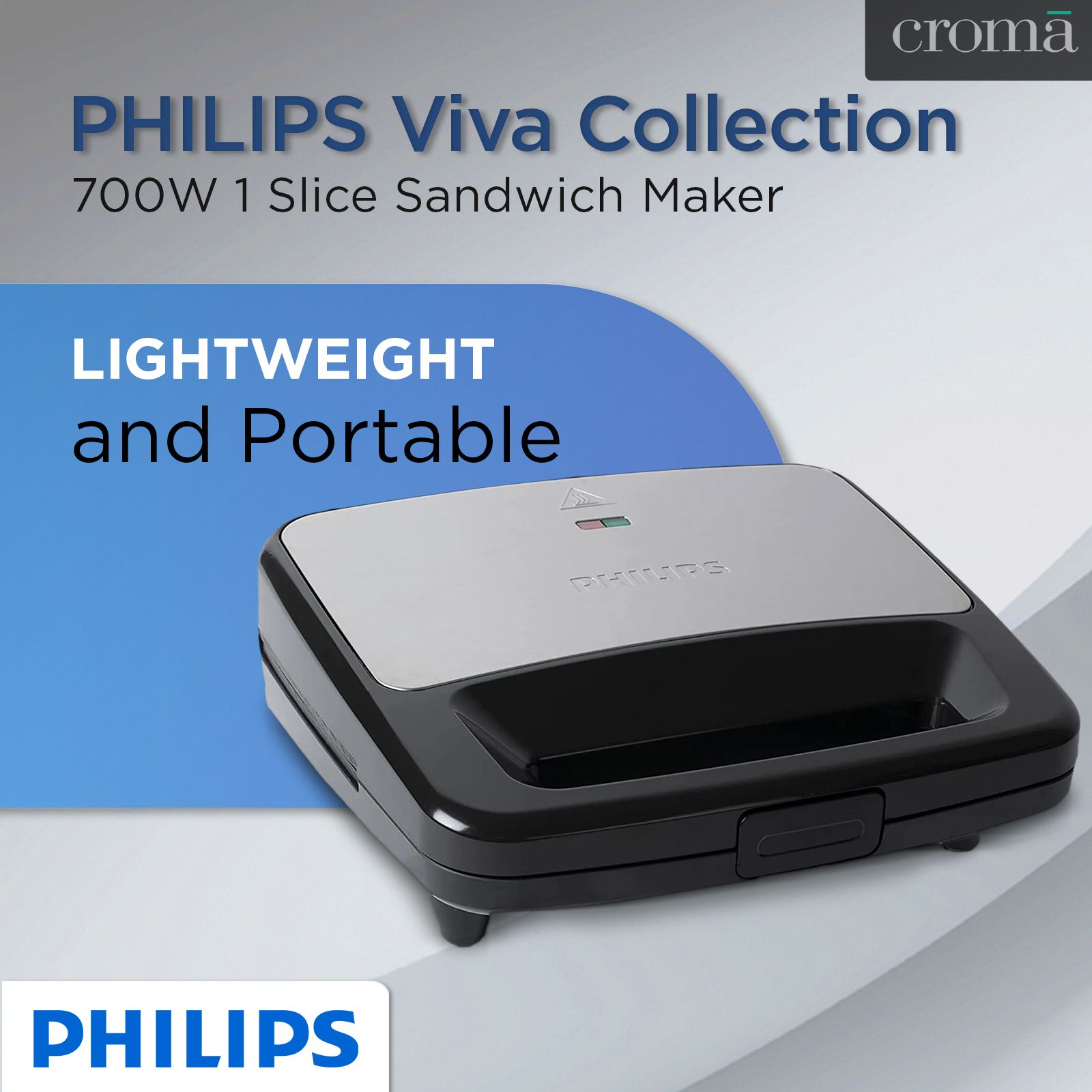 PHILIPS Viva Collection 700W 1 Slice Sandwich Maker with Secured Locking Mechanism (Black with Metallic Finish)_17