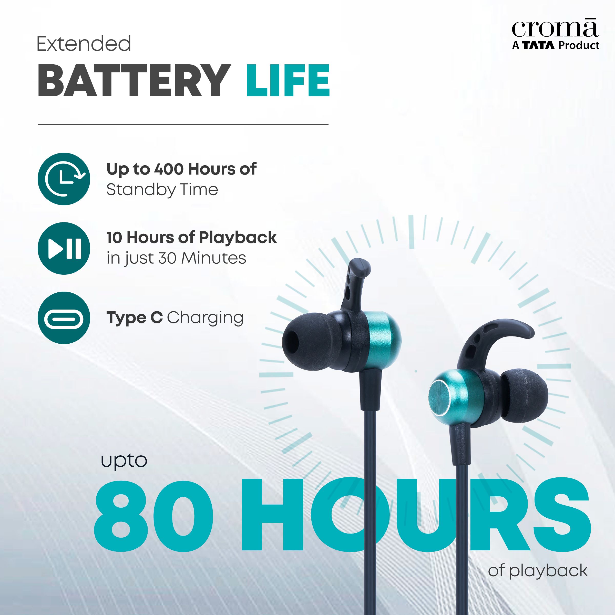 Croma Neckband (Type-C Fast Charging, Dual Connection, 80H Playback, Green)_12