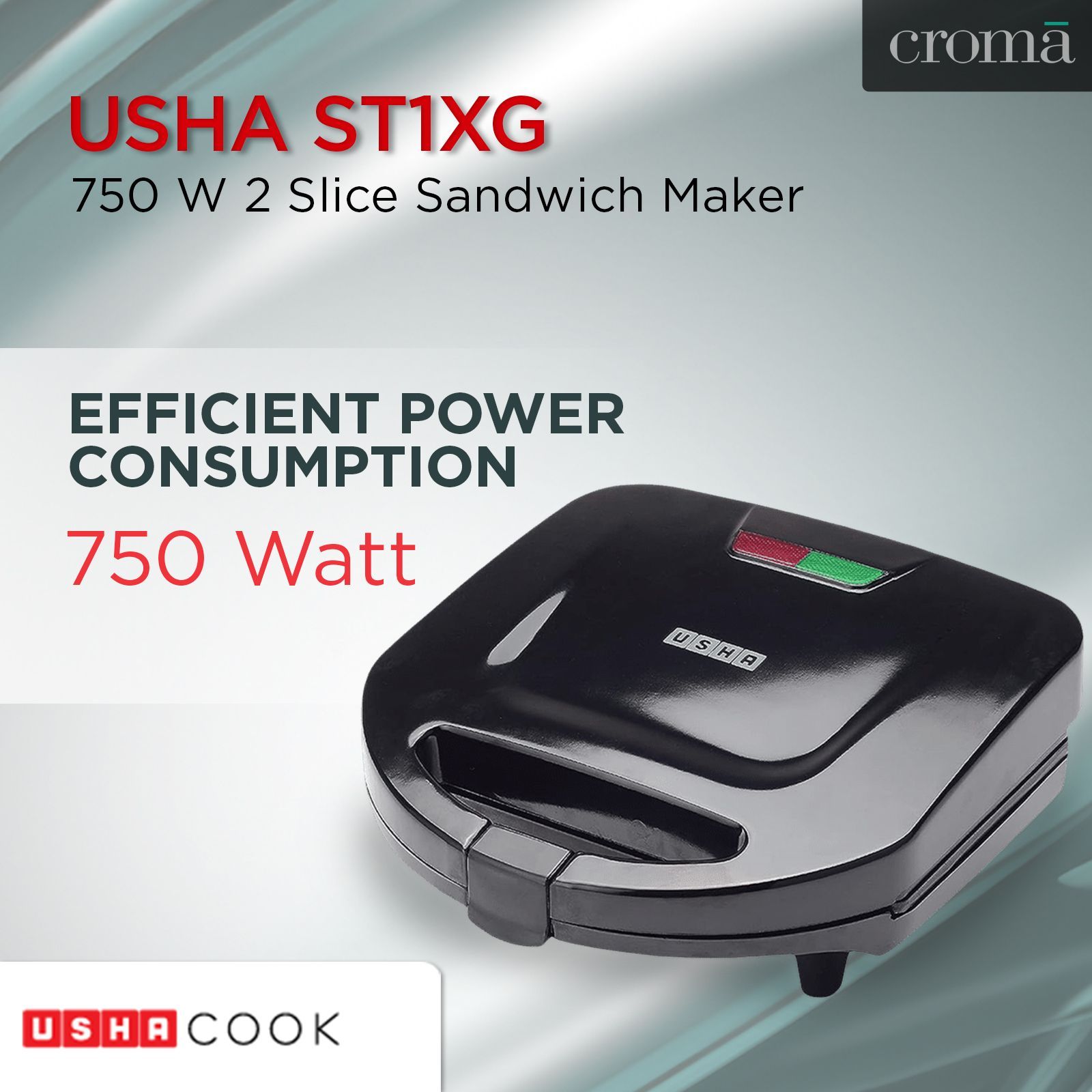 USHA ST 4272 SSG 750W 2 Slice Sandwich Maker with Shockproof (Black)_7