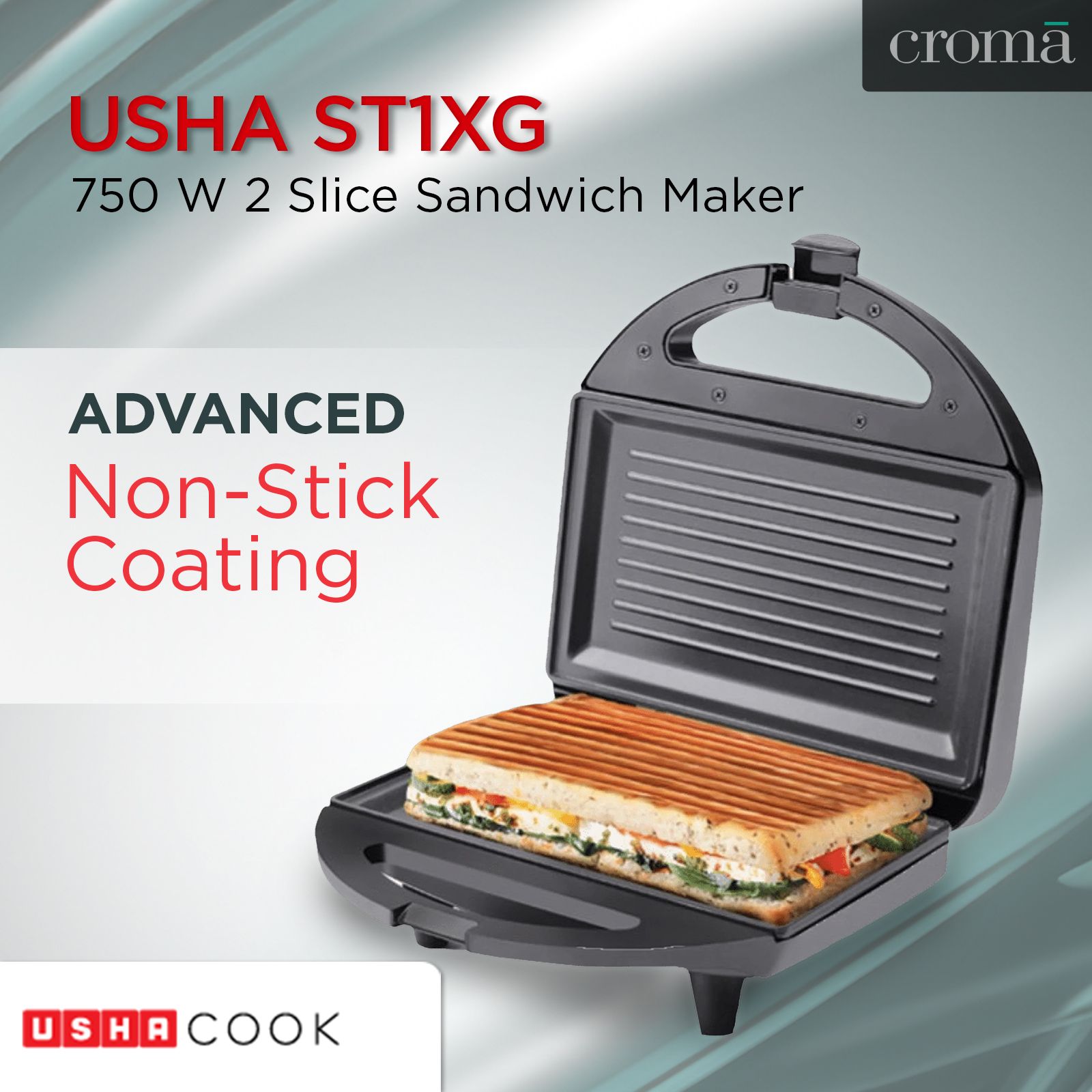 USHA ST 4272 SSG 750W 2 Slice Sandwich Maker with Shockproof (Black)_8