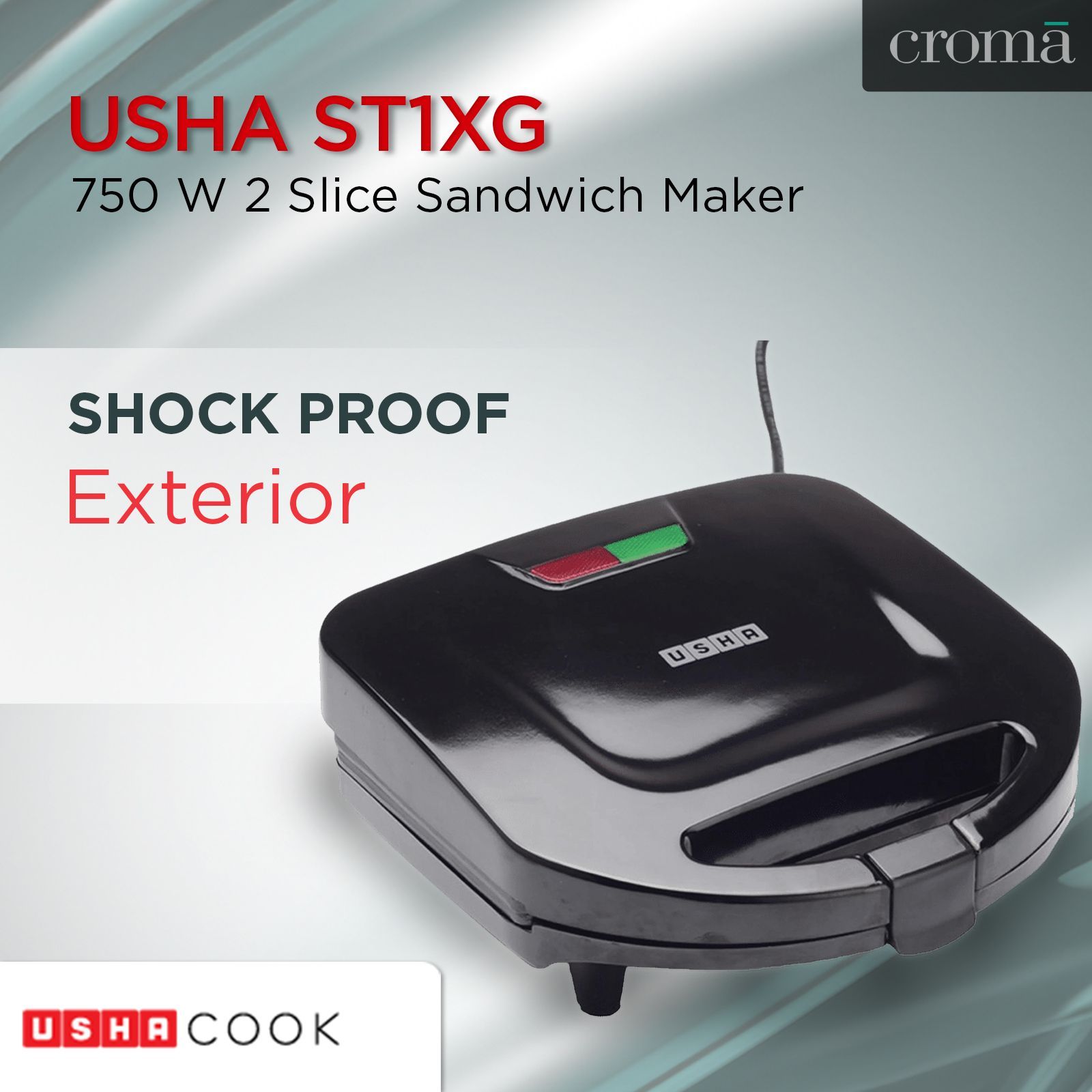 USHA ST 4272 SSG 750W 2 Slice Sandwich Maker with Shockproof (Black)_11
