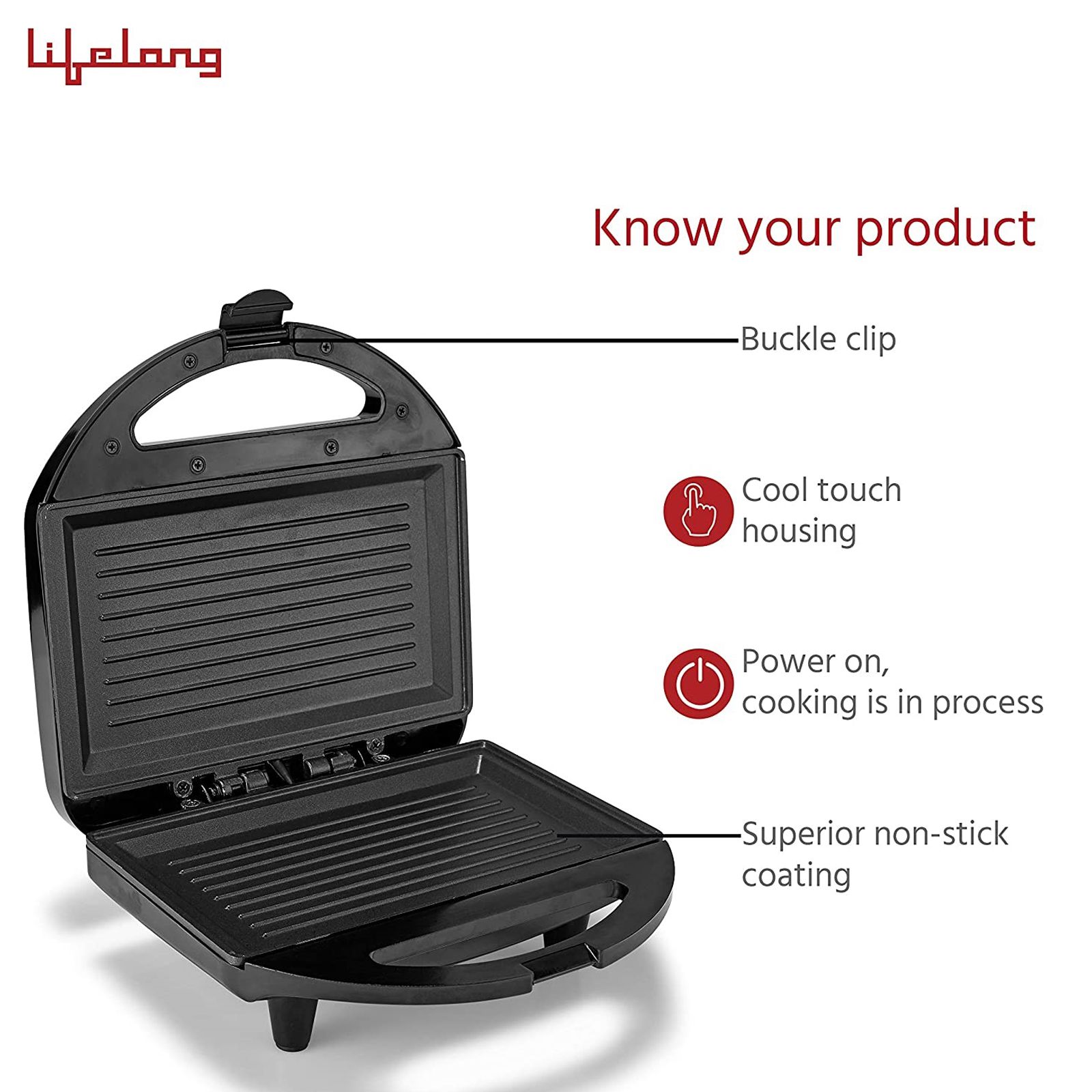 Lifelong LLSM120G 750W 4 Slice Sandwich Maker with Over Heat Protection (Black) Lifelong LLSM120G 750W 4 Slice Sandwich Maker with Over Heat Protection (Black)_6