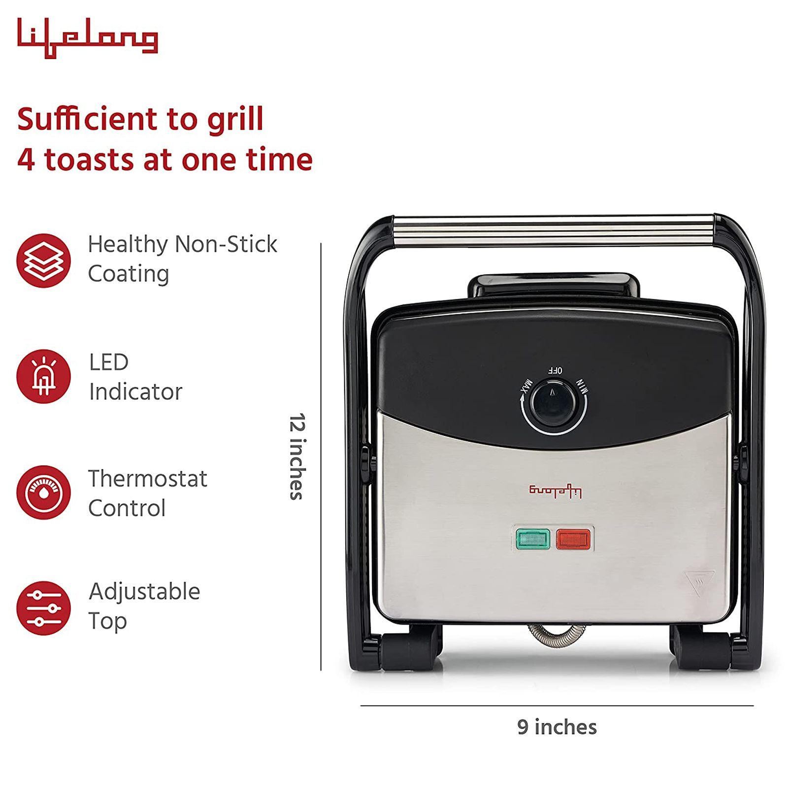 Lifelong LLTG01 1500W 4 Slice Sandwich Maker with Variable Heat Control (Silver)_14