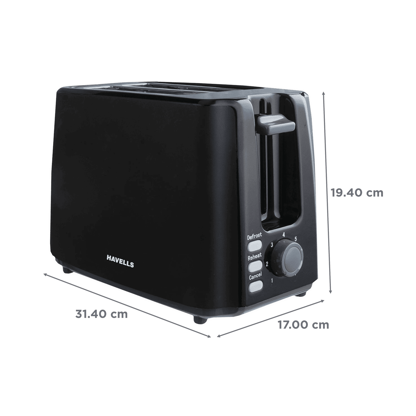HAVELLS Crisp Plus 700W 2 Slice Pop-Up Toaster with 7 Heat Setting (Black)_2