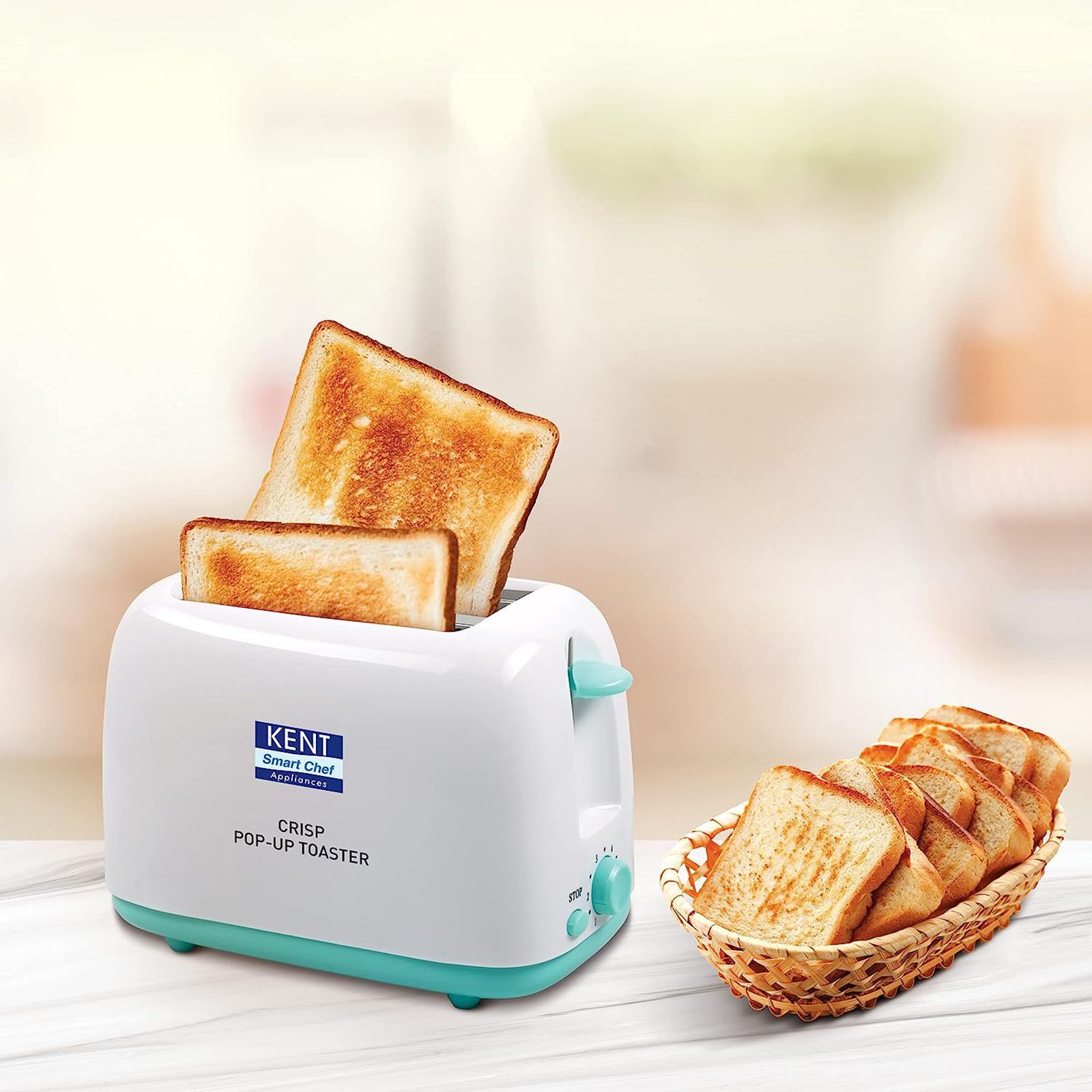 KENT Crisp 650-750W 2 Slice Pop-Up Toaster with 6 Heat Setting (White)_6