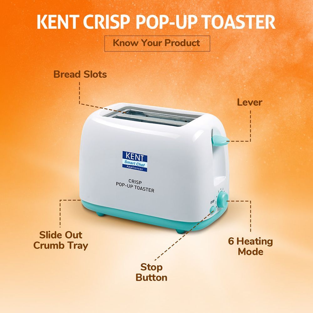 KENT Crisp 650-750W 2 Slice Pop-Up Toaster with 6 Heat Setting (White)_7
