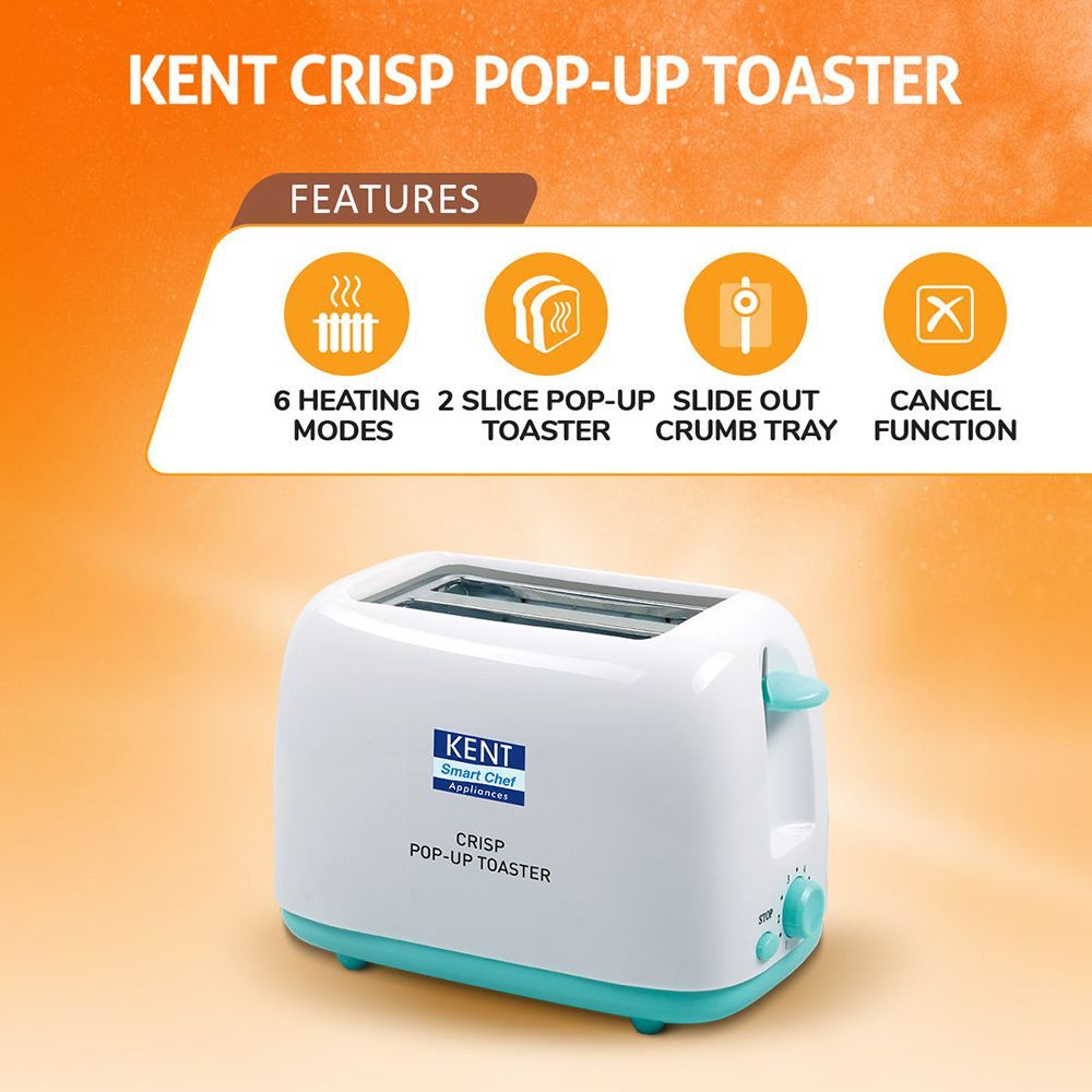KENT Crisp 650-750W 2 Slice Pop-Up Toaster with 6 Heat Setting (White)_8