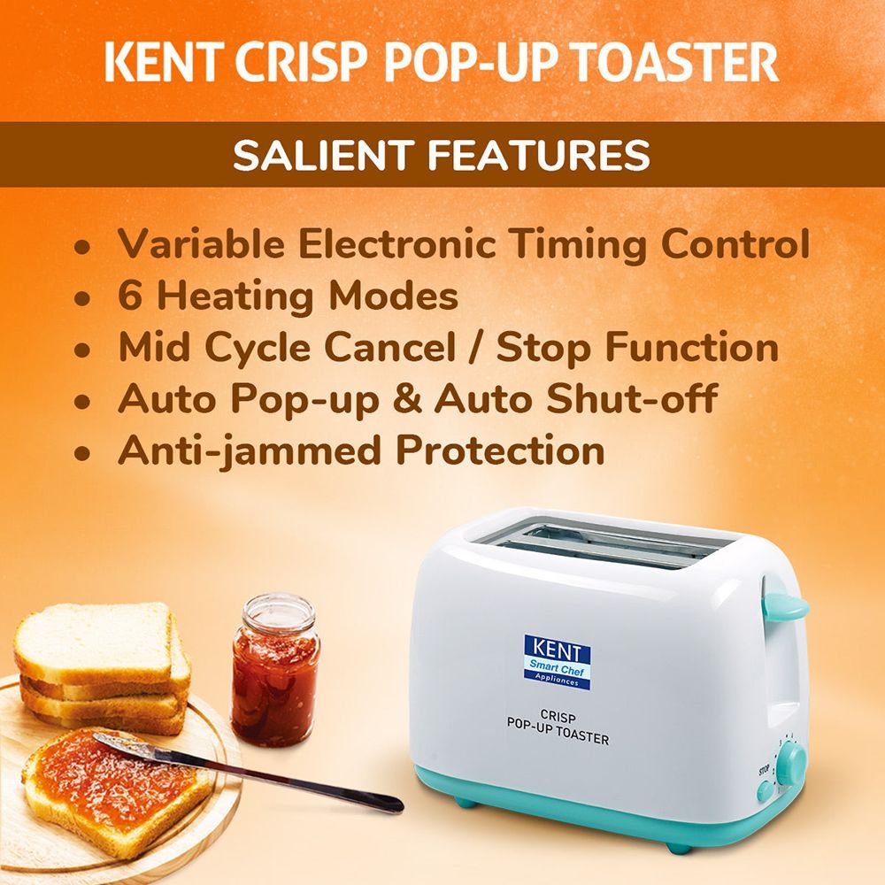 KENT Crisp 650-750W 2 Slice Pop-Up Toaster with 6 Heat Setting (White)_9