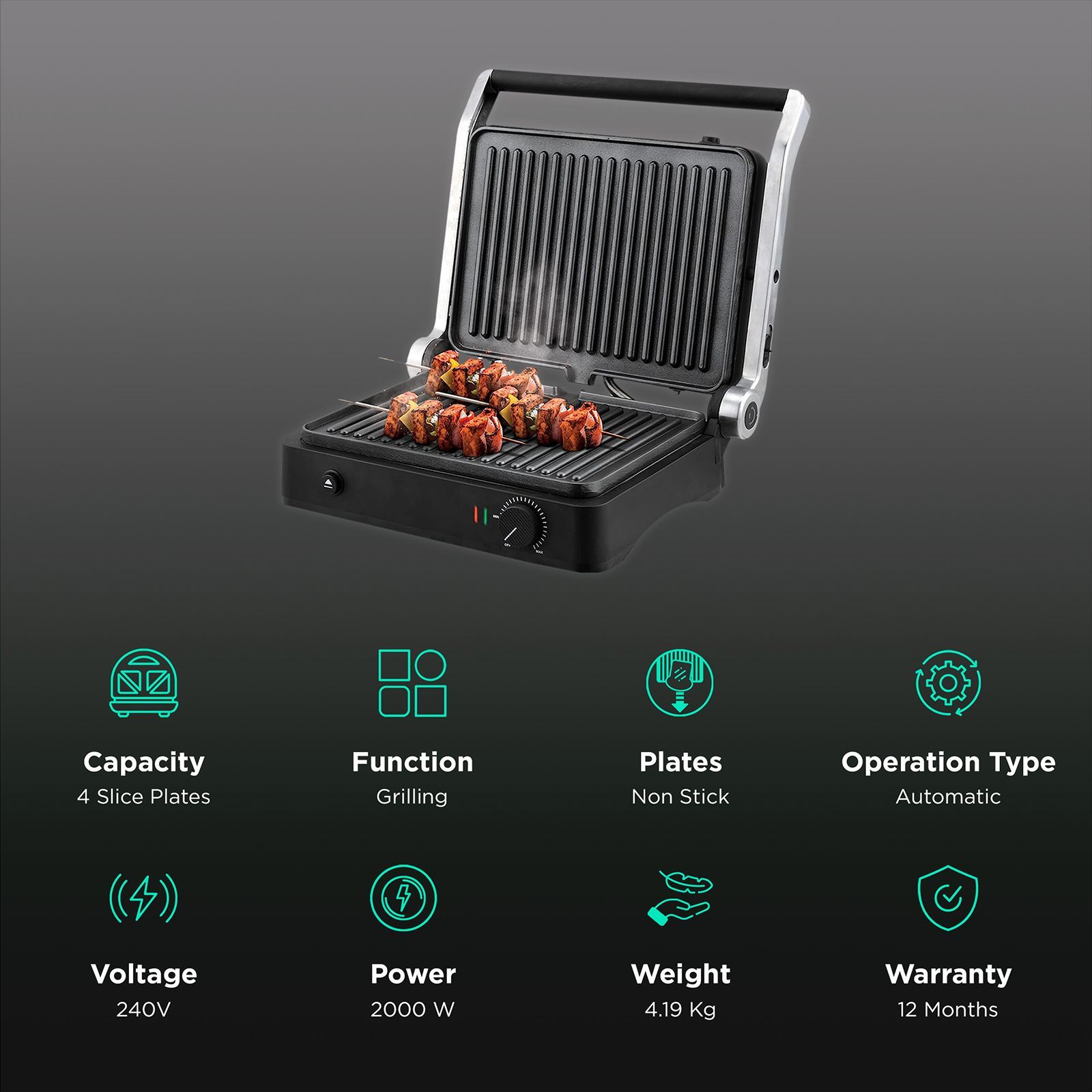 WARMEX 2000W 4 Slice Sandwich Maker with Over Heating Protection (Black)_3