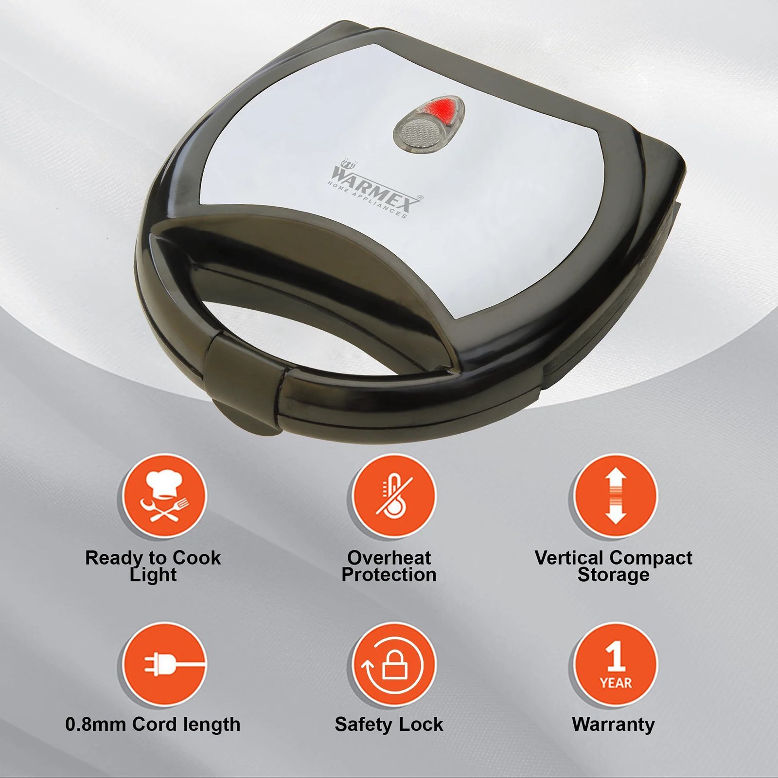 WARMEX GT-09 750W 1 Slice Sandwich Maker with Auto Shut Off (Black)_9