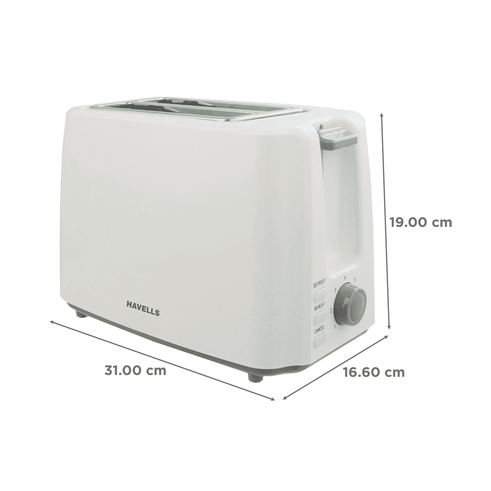 HAVELLS Crisp Plus 700W 2 Slice Pop-Up Toaster with 7 Heat Setting (White)_2