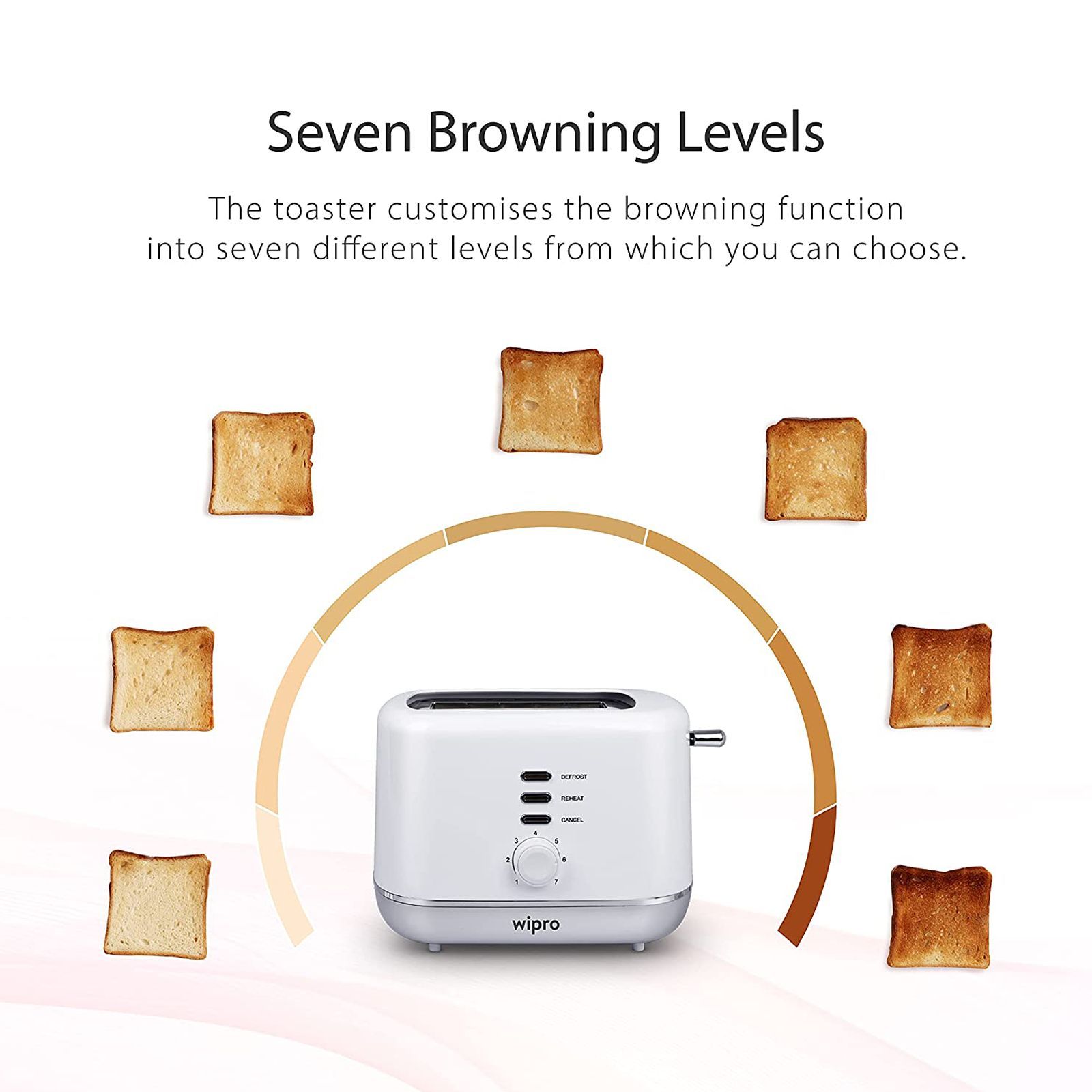 wipro Vesta 800W 2 Slice Pop-Up Toaster with 7 Heat Setting (White)_6