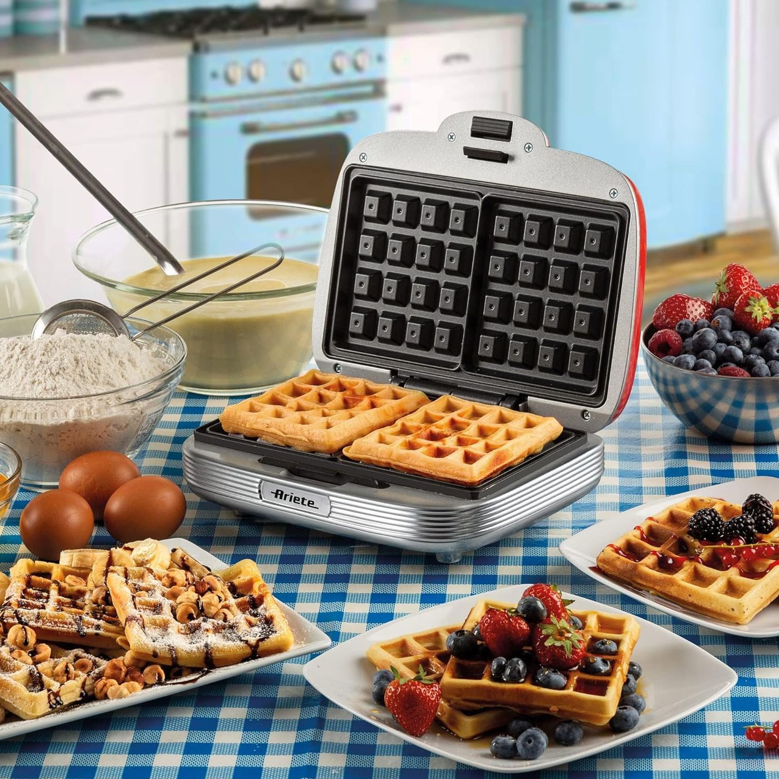 Ariete 1973 700W Waffle Maker with Safety Lock (Red)_3